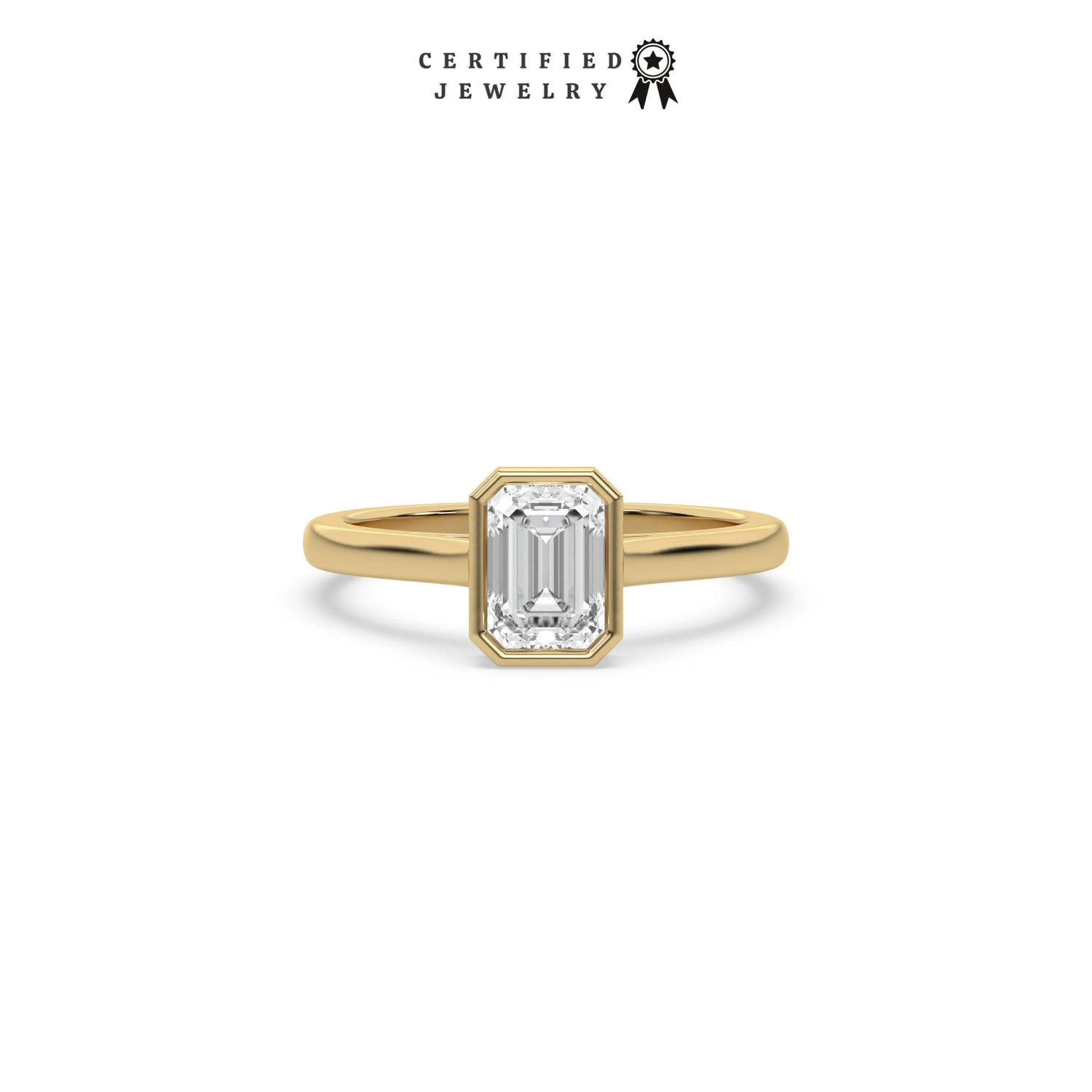 1 CT Lab Diamond Emerald Cut Bezel Set Ring