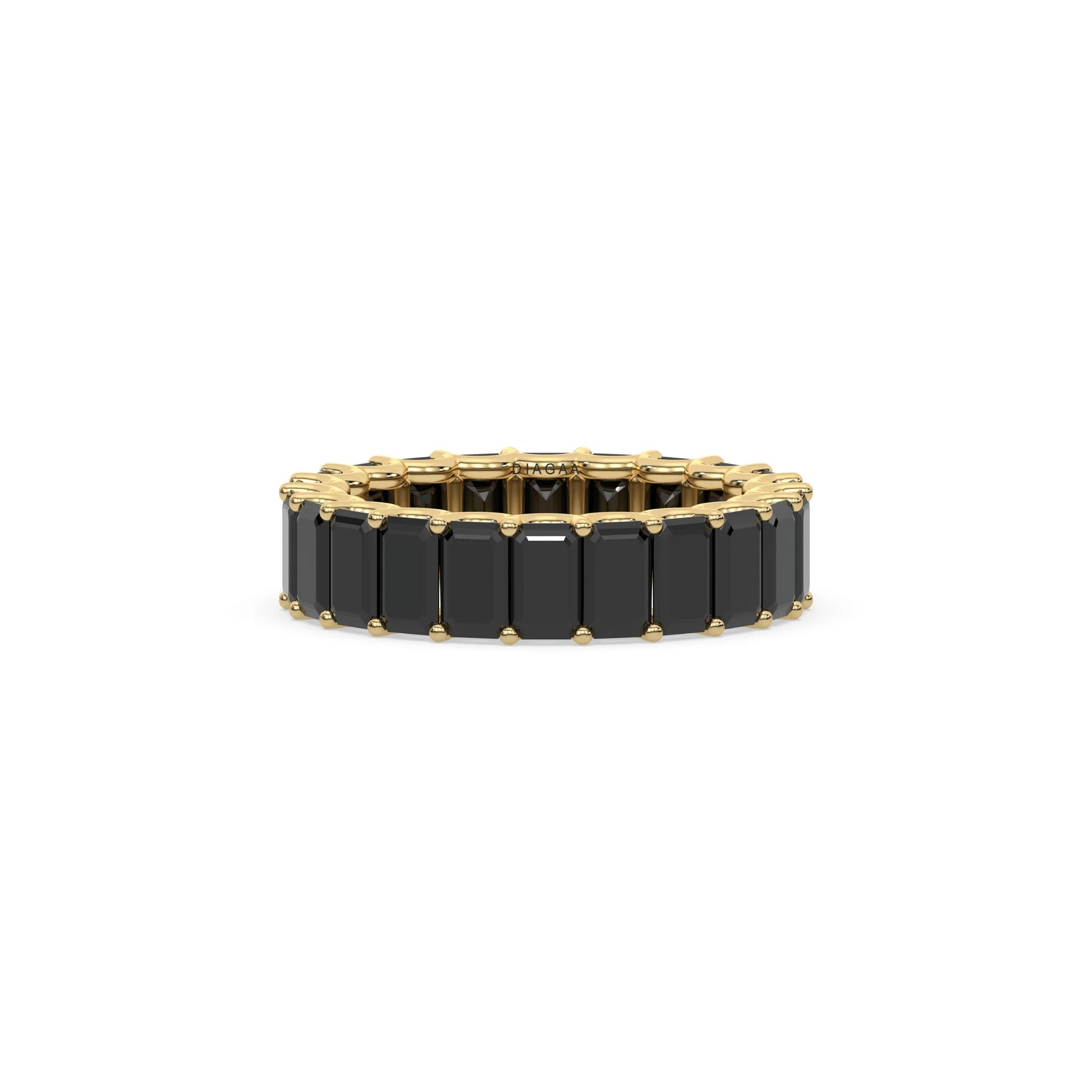 18K Yellow Gold Emerald Black Diamond Eternity Ring