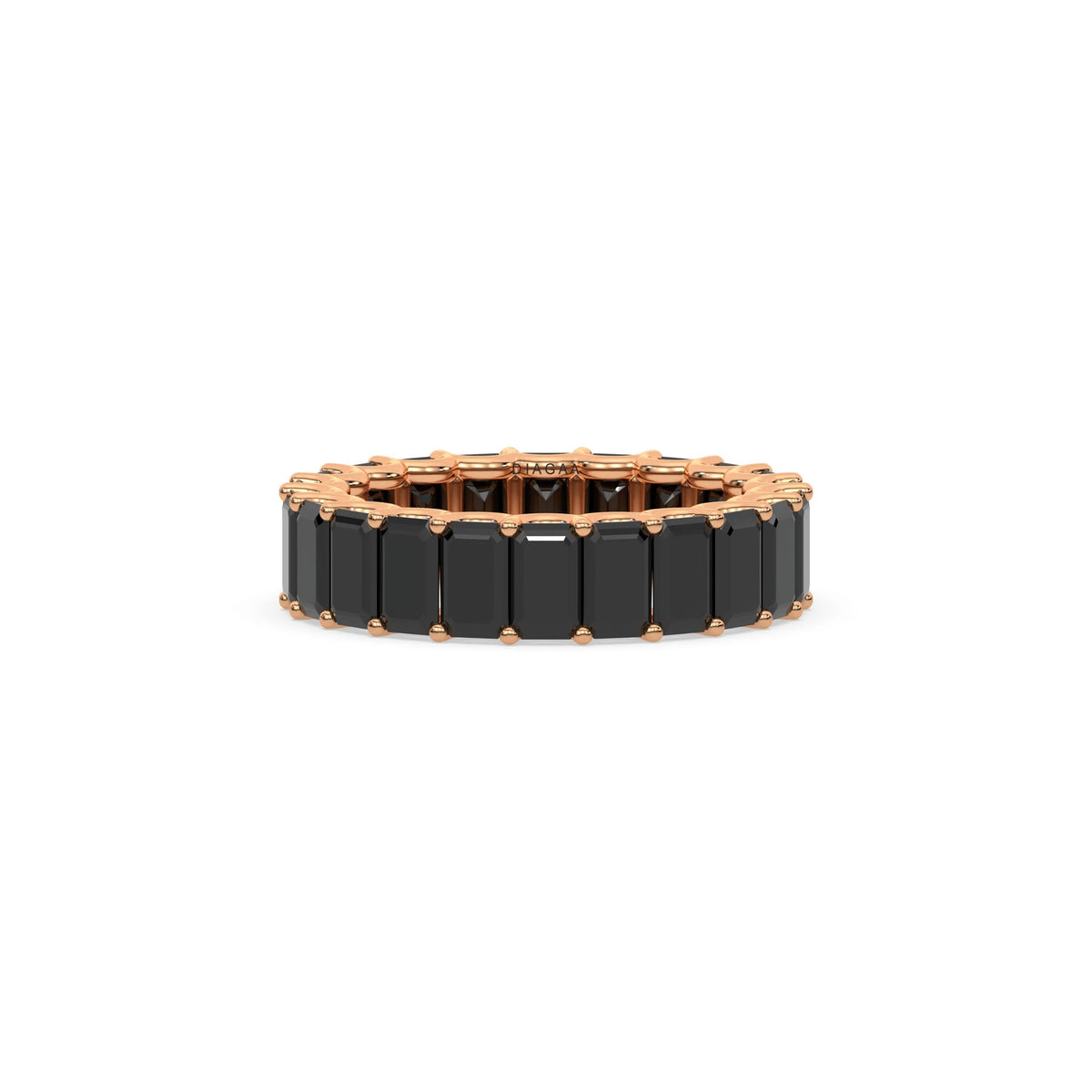 18K Rose Gold Emerald Black Diamond Eternity Ring