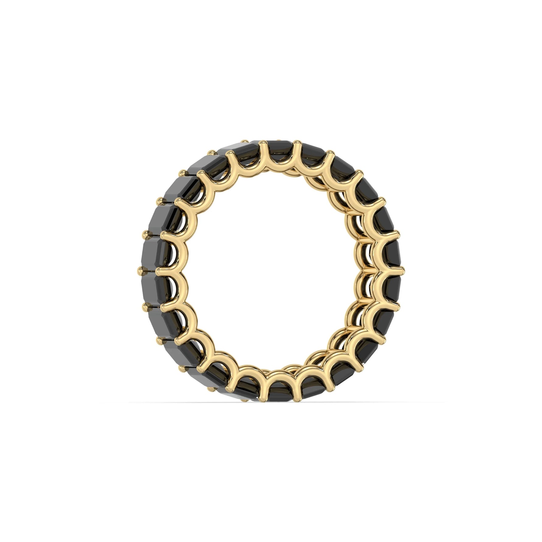 10K Yellow Gold Emerald Black Diamond Eternity Ring