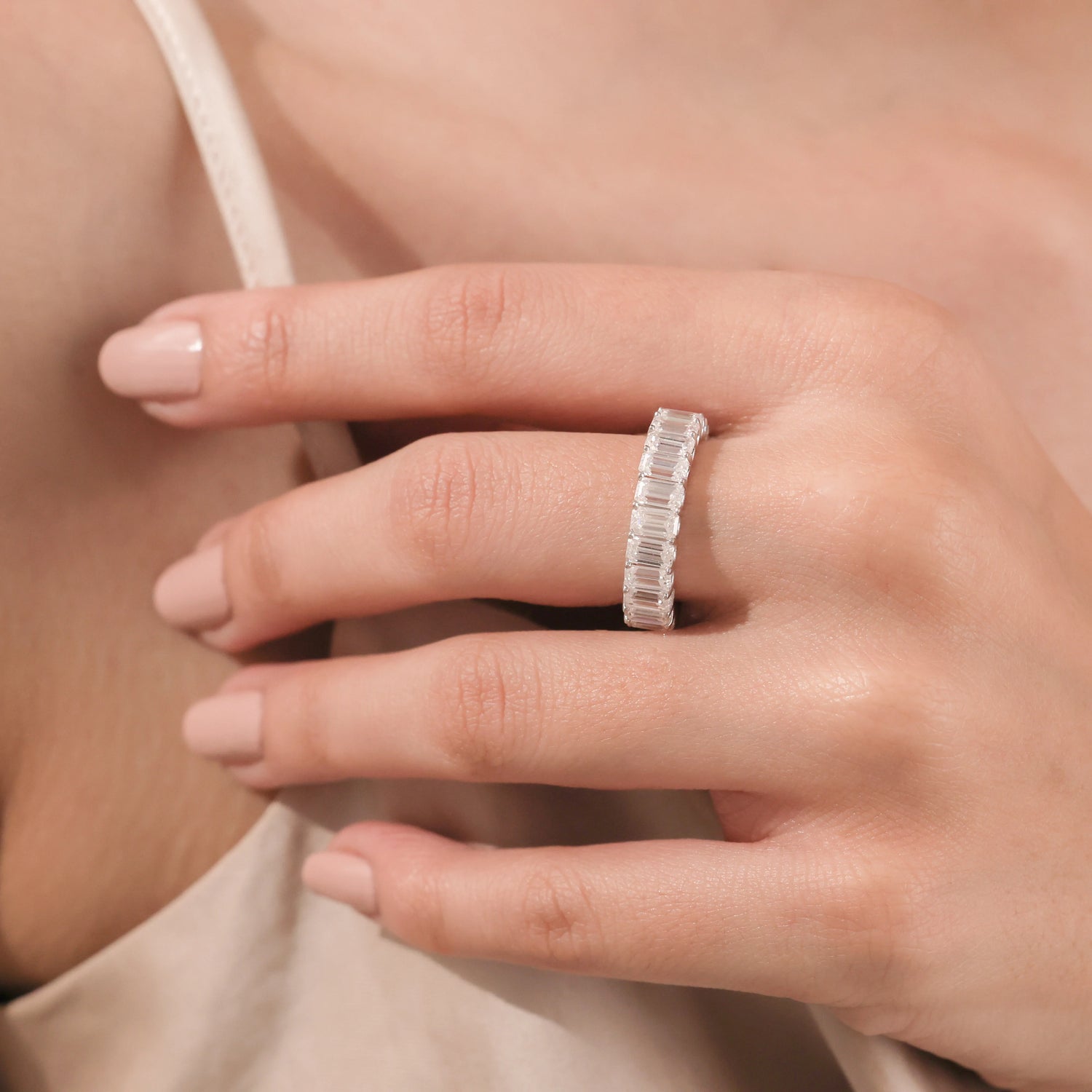 3 CT Emerald Natural Diamond Full Eternity Ring