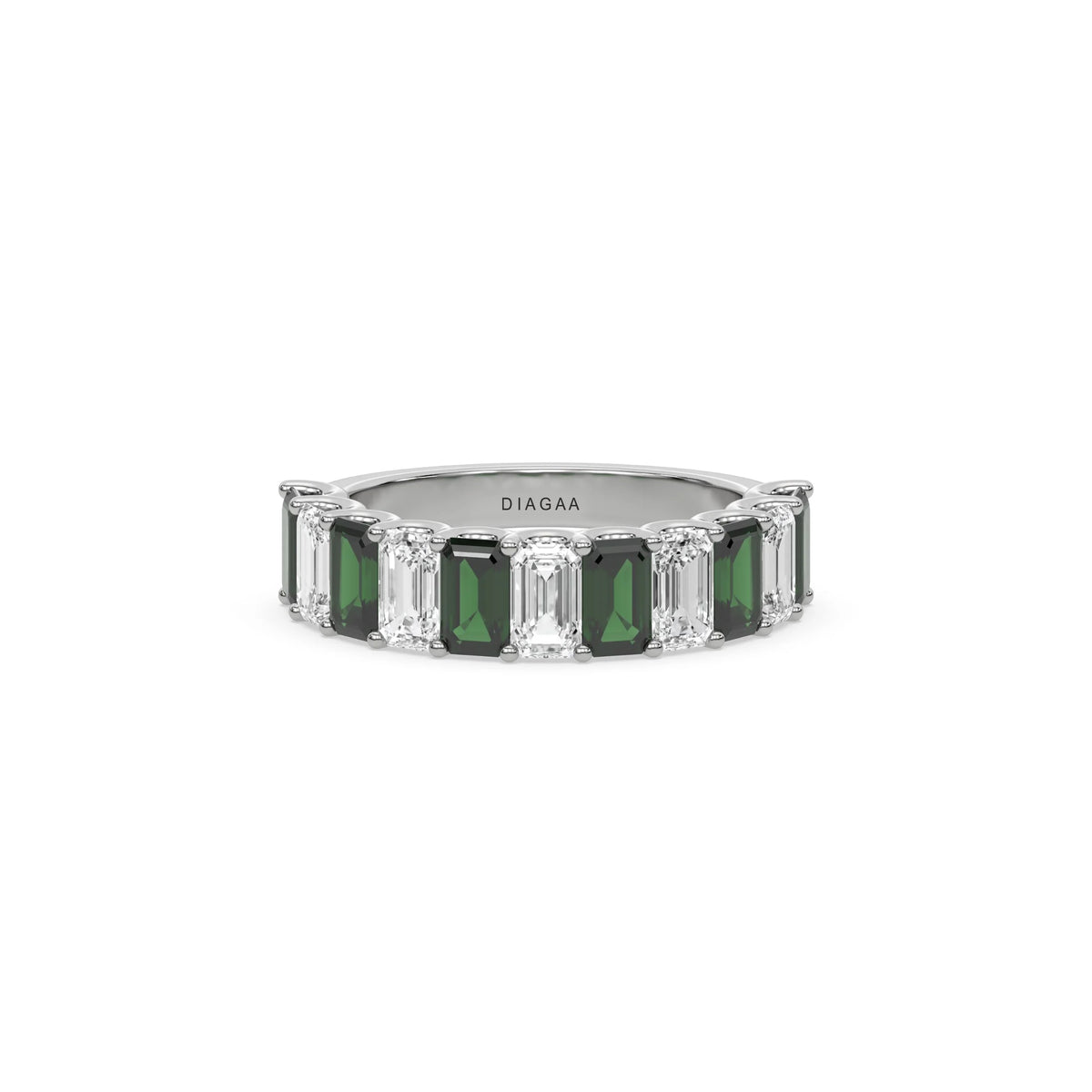 14K White Gold Emerald Diamond Eternity Ring