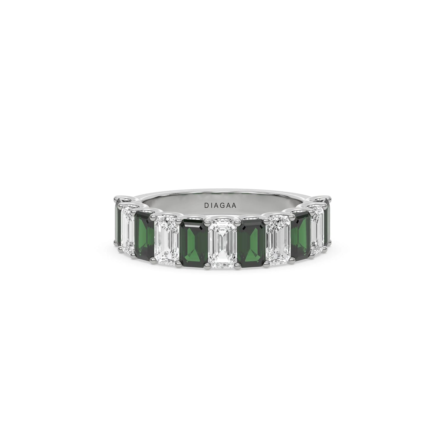 14K White Gold Emerald Diamond Eternity Ring