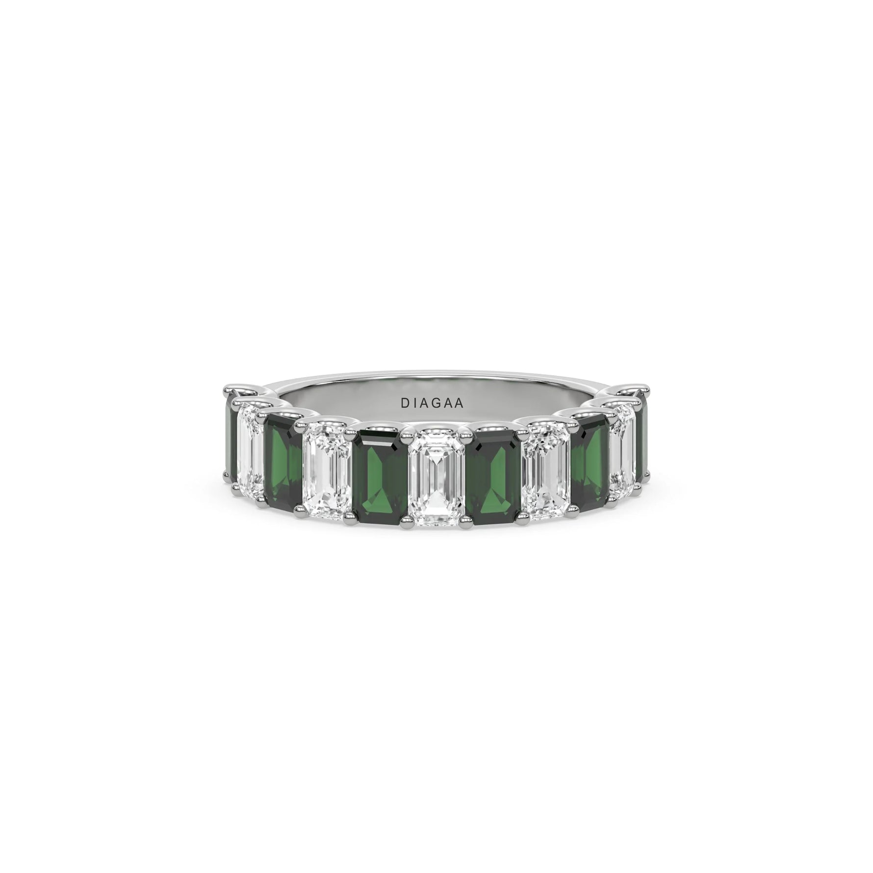 14K White Gold Emerald Diamond Eternity Ring