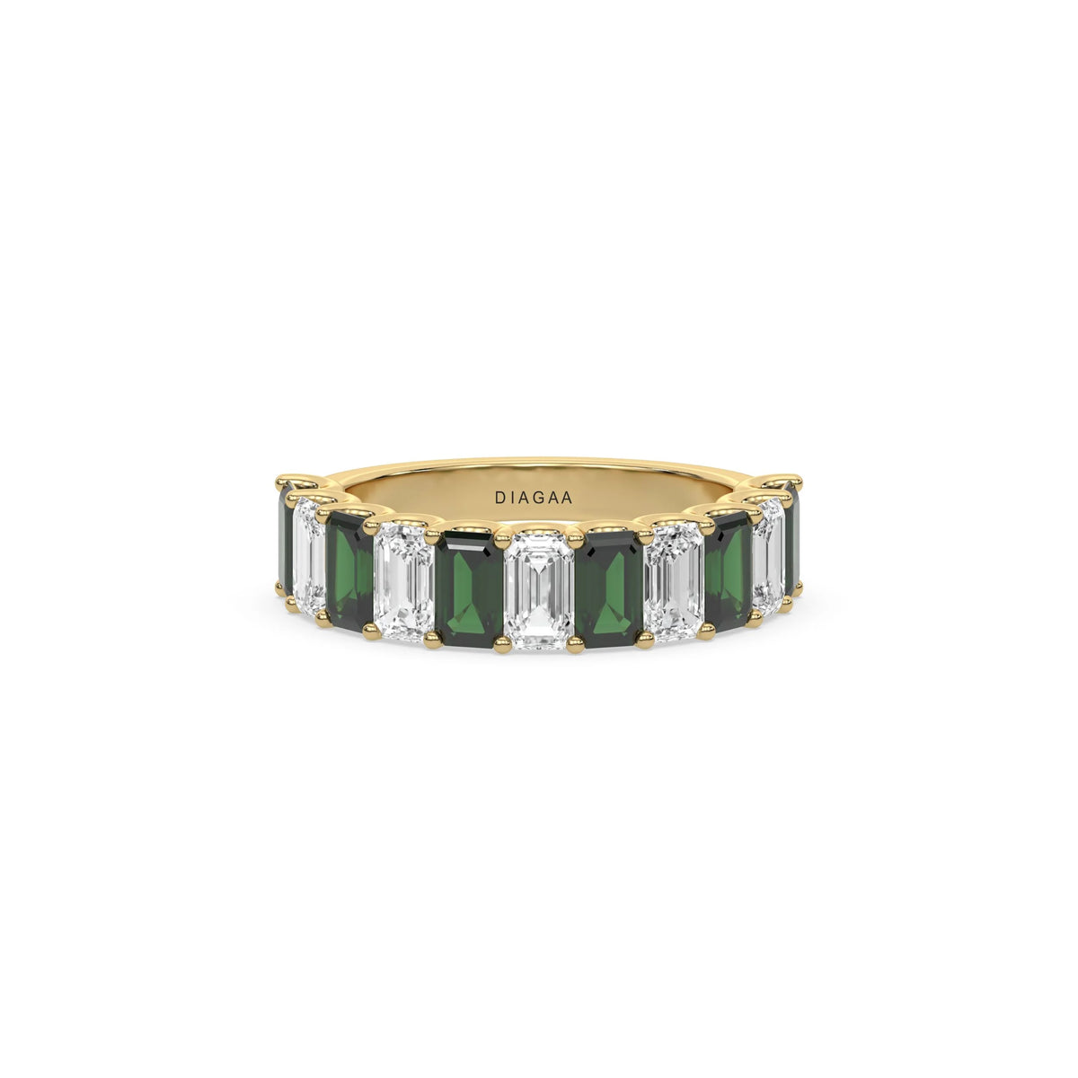 14K Yellow Gold Emerald Diamond Eternity Ring