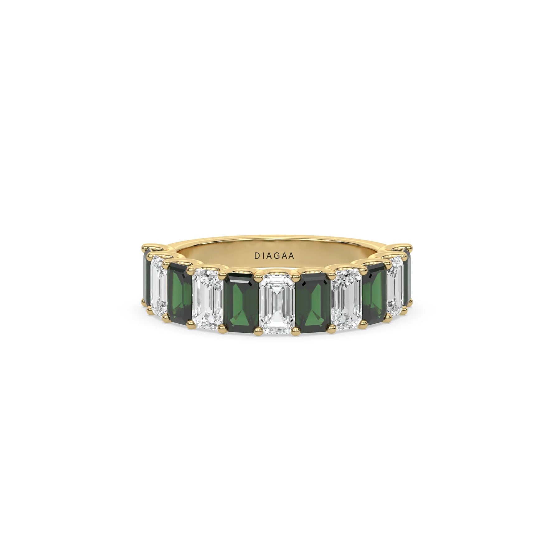 14K Yellow Gold Emerald Diamond Eternity Ring