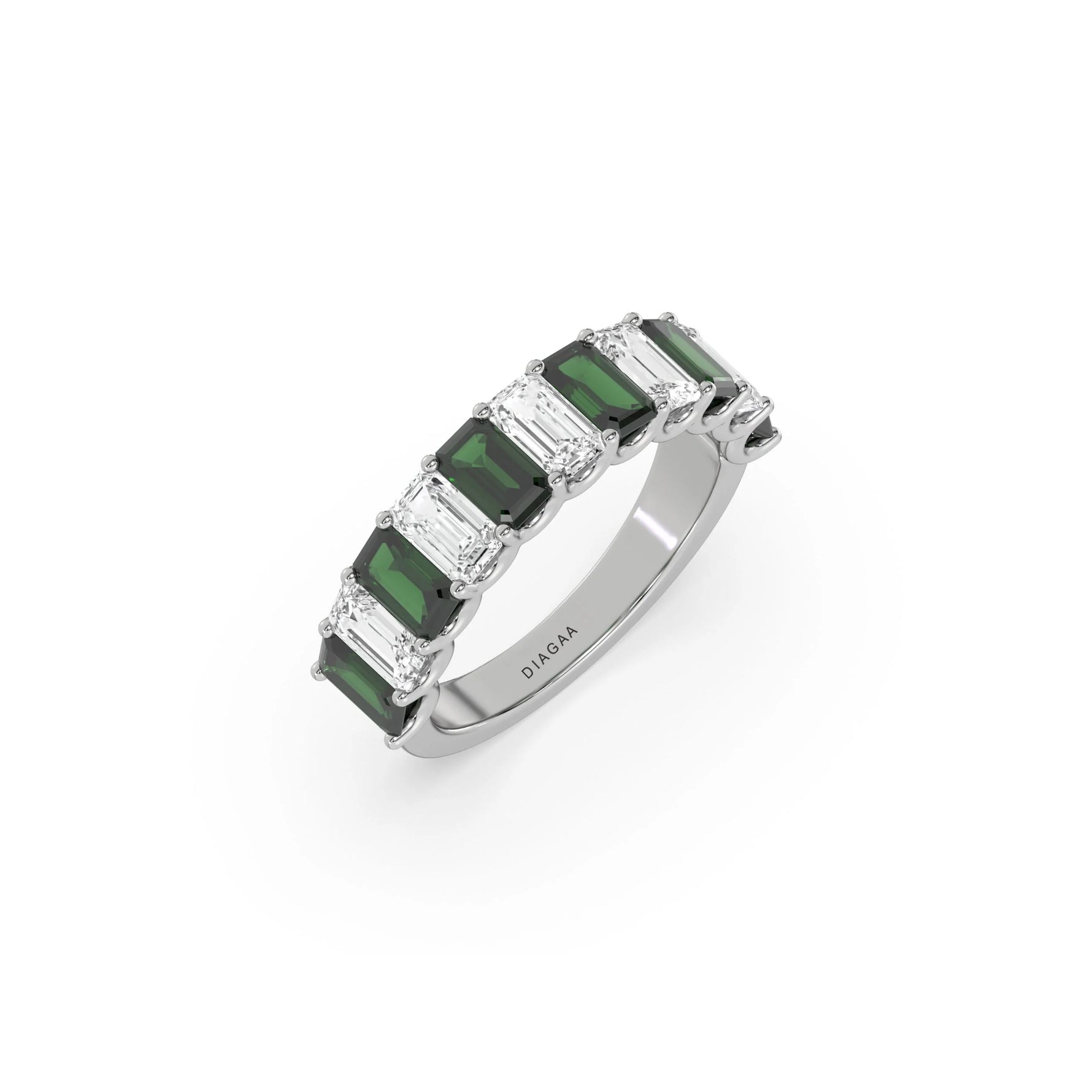 18K White Gold Emerald Diamond Eternity Ring