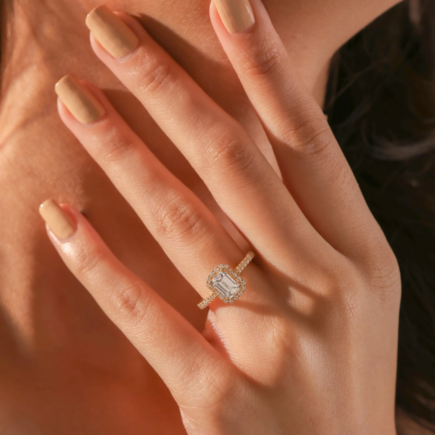 Emerald Halo Pave Setting Engagement  Ring