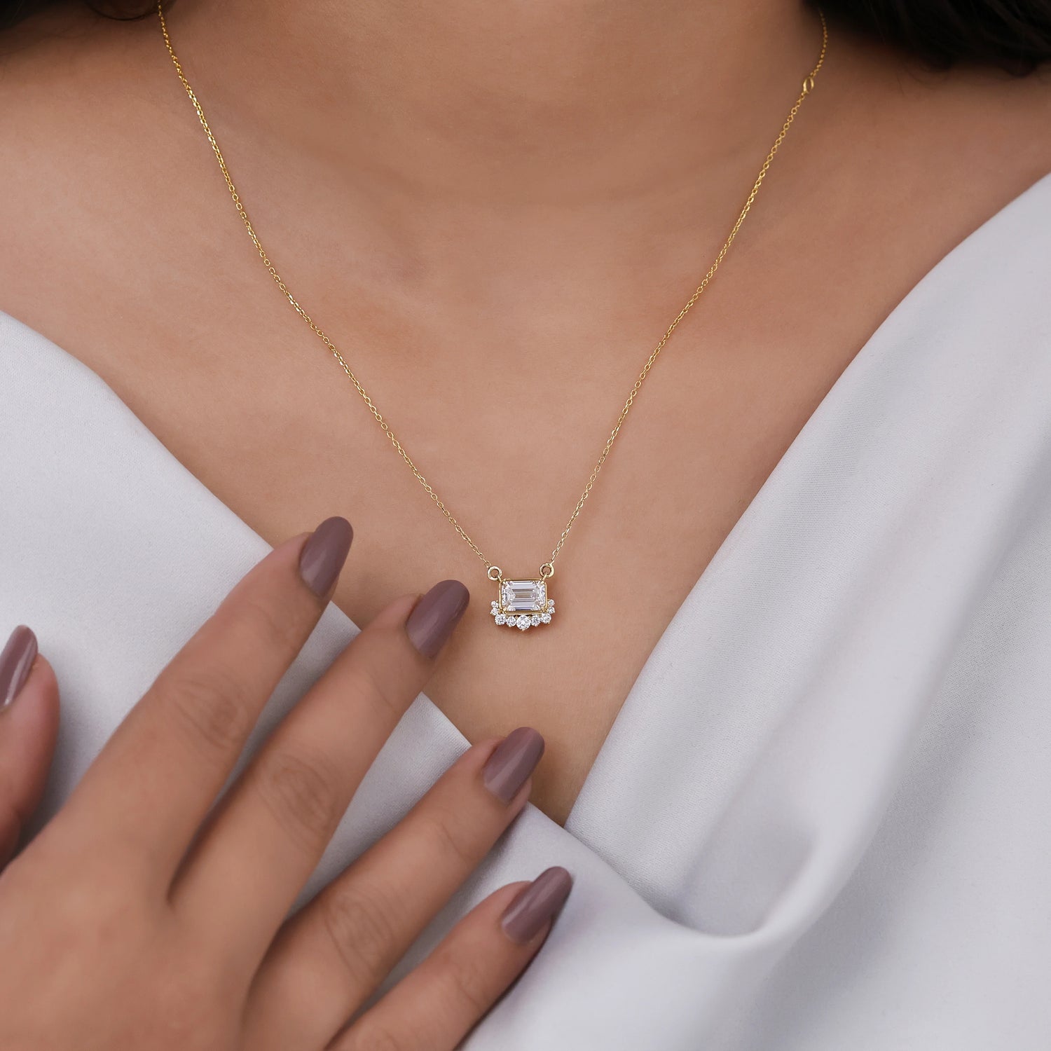 1.15 CT Natural Diamond Emerald Halo Pendant