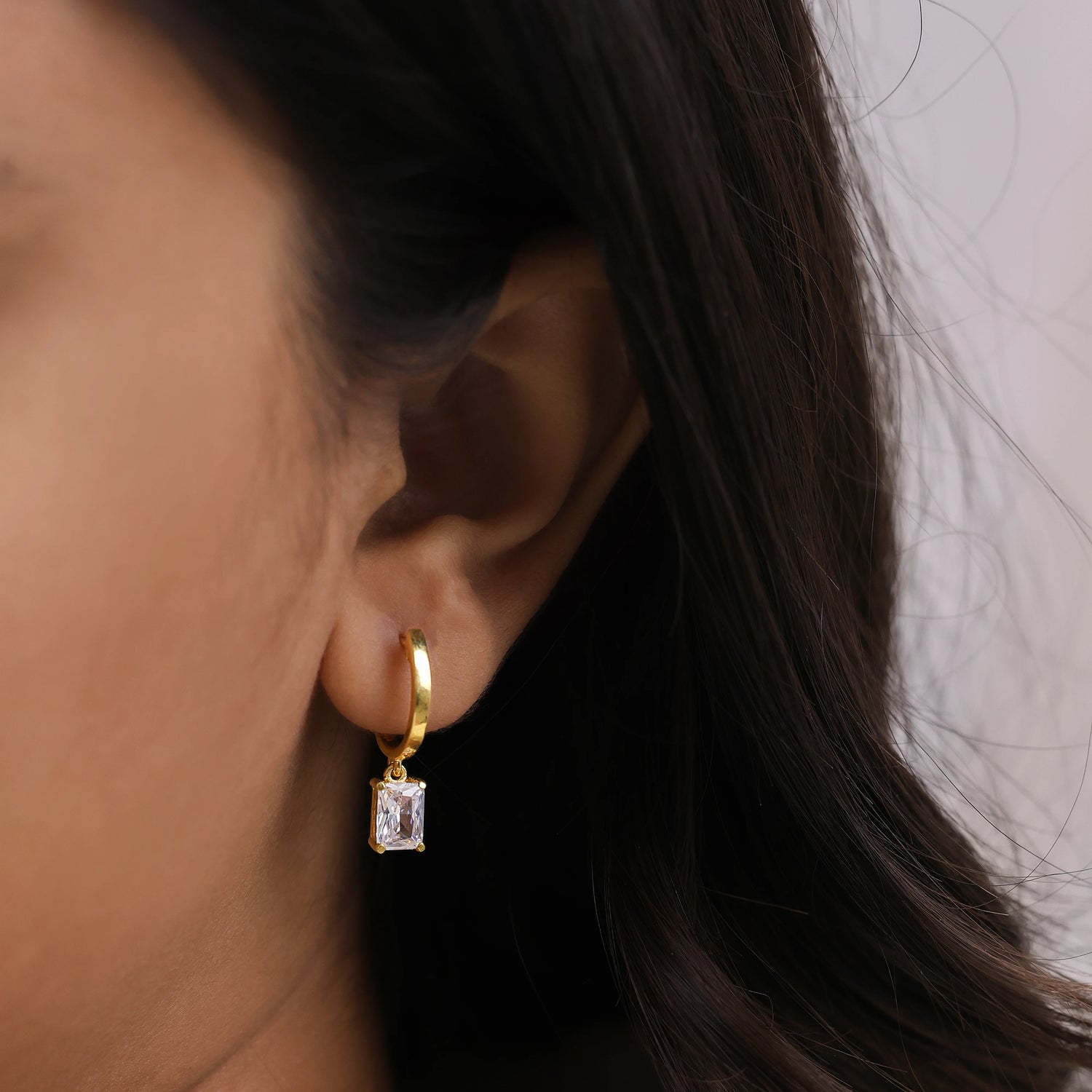 0.50 CT Lab Grown Diamond Emerald Dangling Hoop Earrings