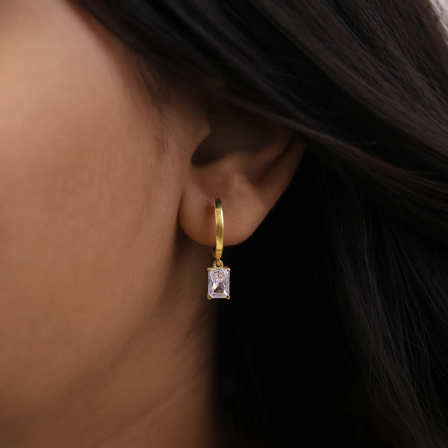 0.50 CT Natural Diamond Emerald Dangling Hoop Earrings