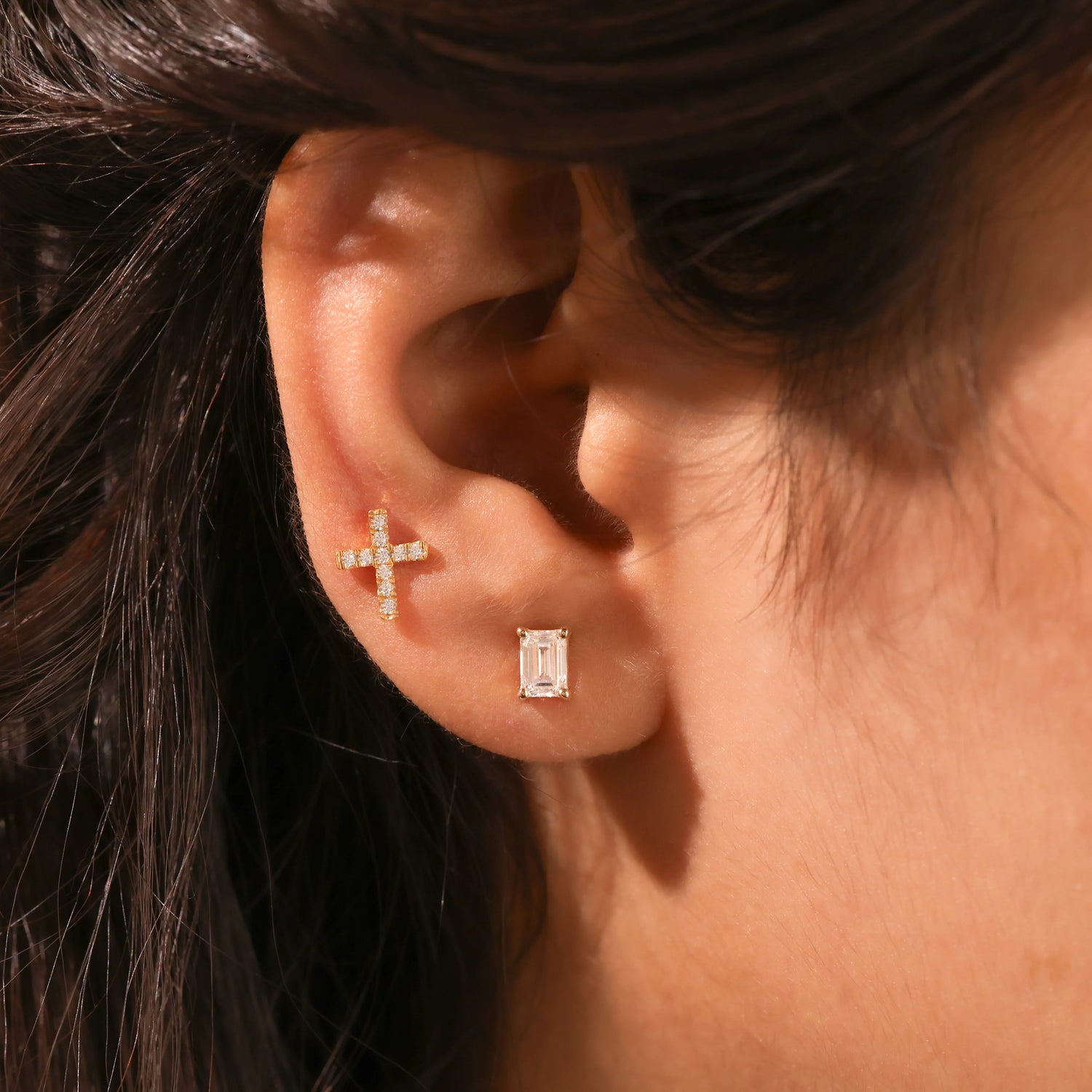 2 CT Natural Diamond Emerald Cut Solitaire Earring