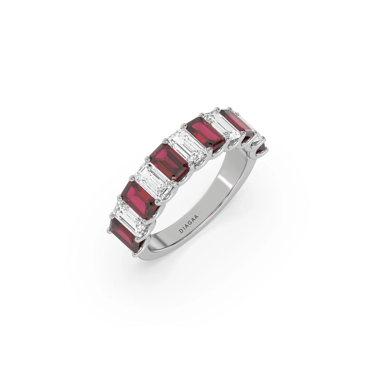 18K Emerald Ruby and White Diamond Eternity Ring