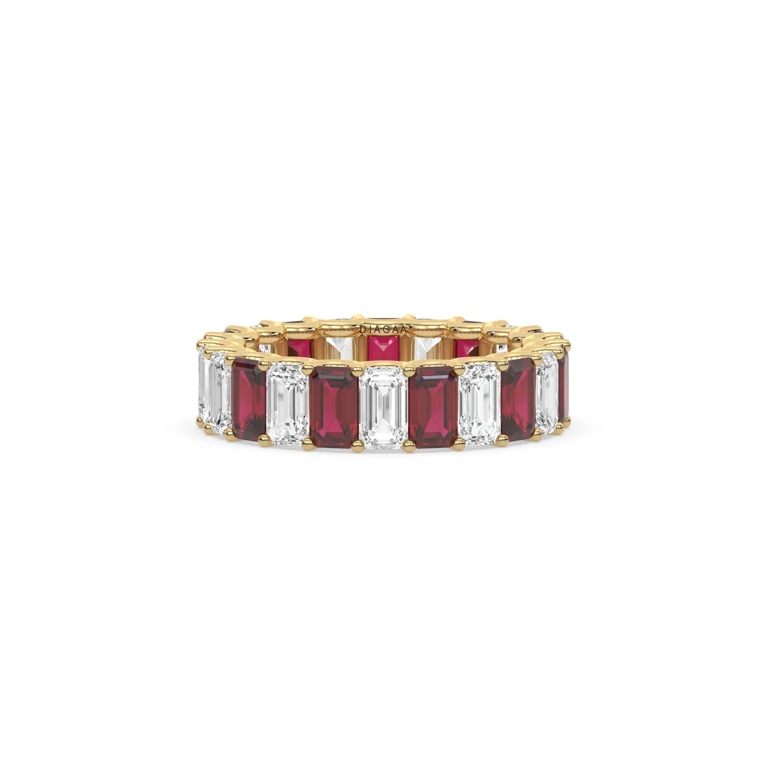 18K Yellow Gold Emerald Ruby Gemstone Eternity Ring