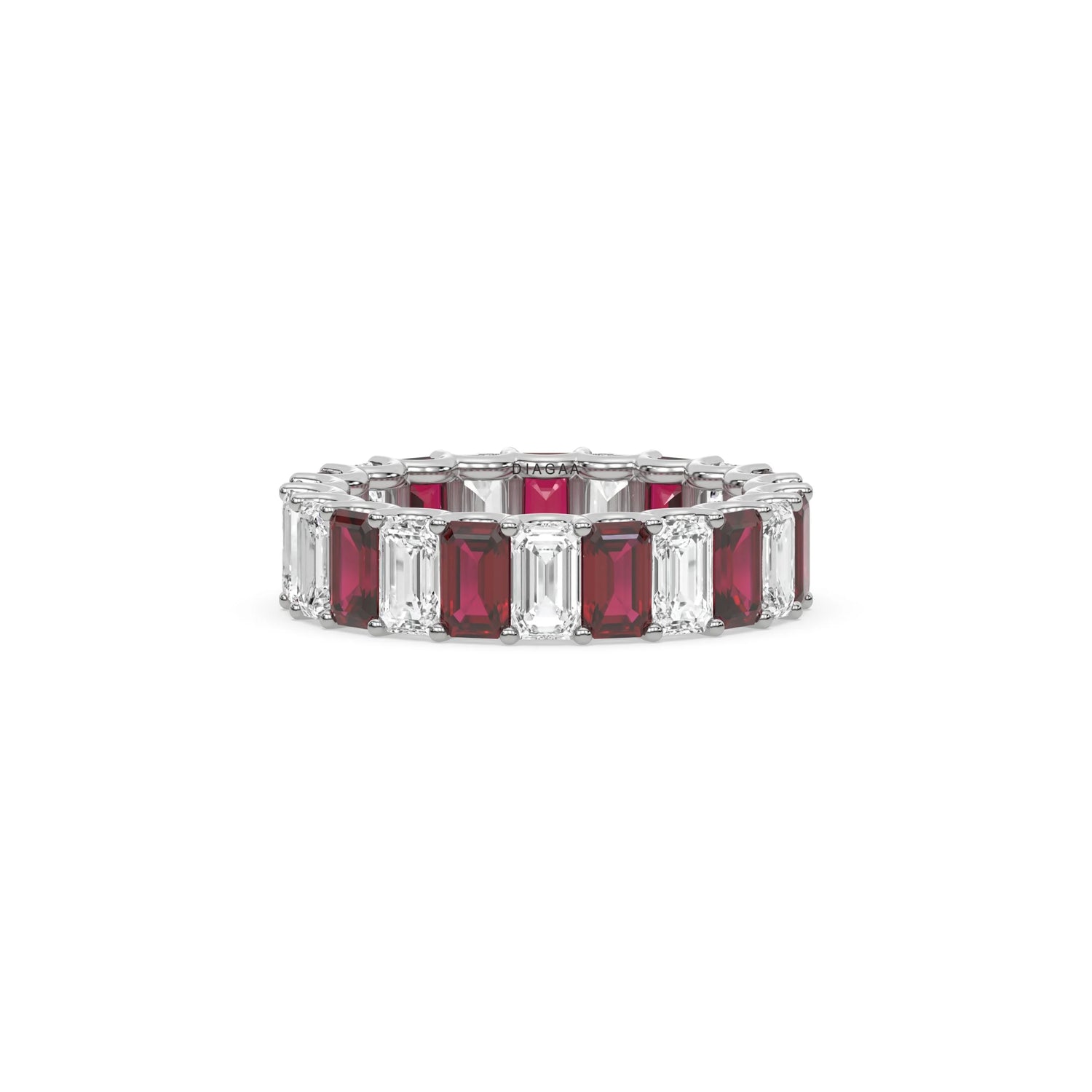18K White Gold Emerald Ruby Gemstone Eternity Ring