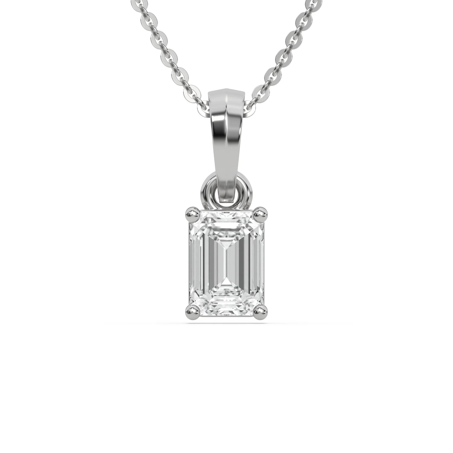 14K White Gold Emerald Solitaire Diamond Necklace