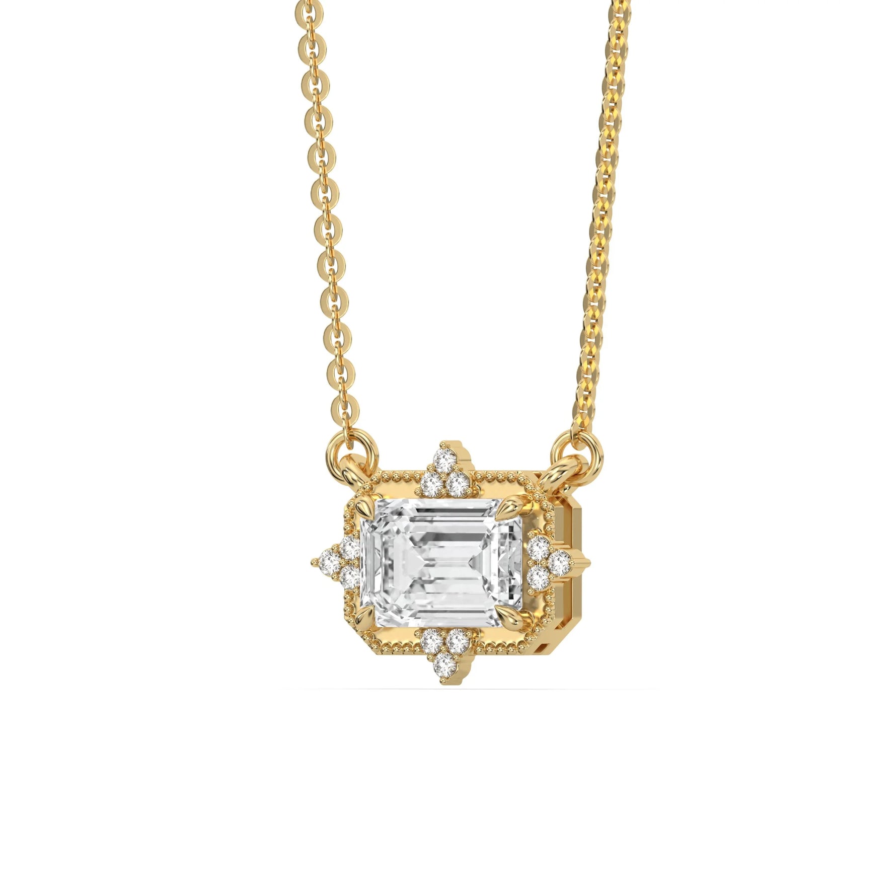 14K Yellow Gold Emerald and Round Diamond Spark Necklace