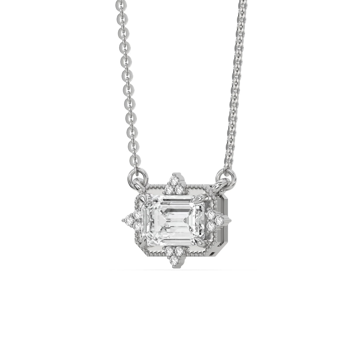 14K White Gold Emerald and Round Diamond Spark Pendant