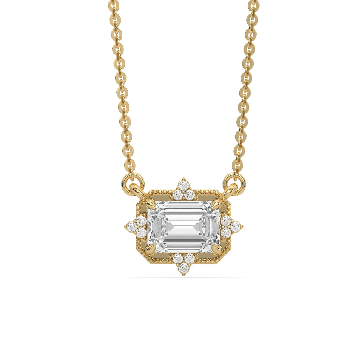 18K Yellow Gold Emerald and Round Diamond Spark Necklace