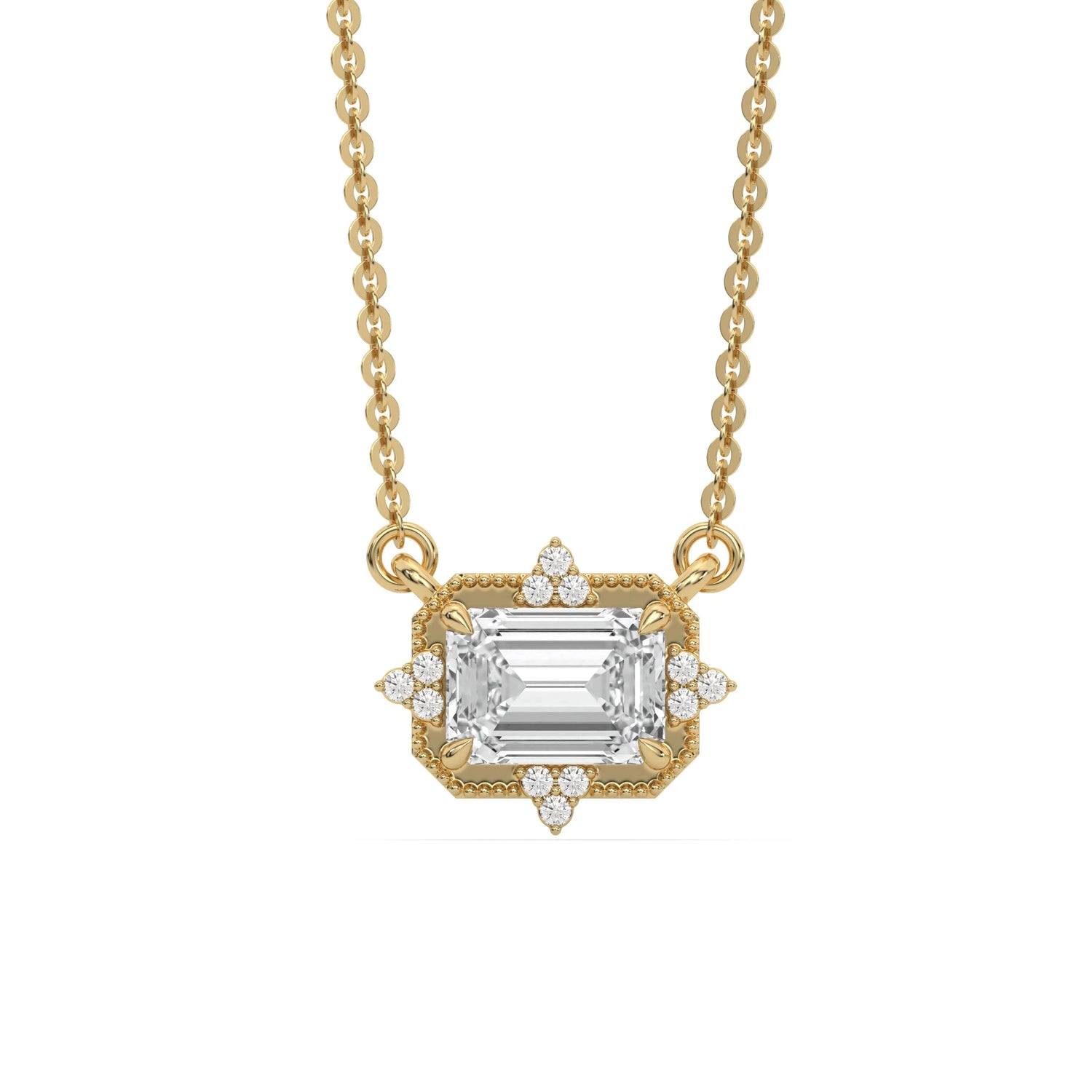 18K Yellow Gold Emerald and Round Diamond Spark Necklace
