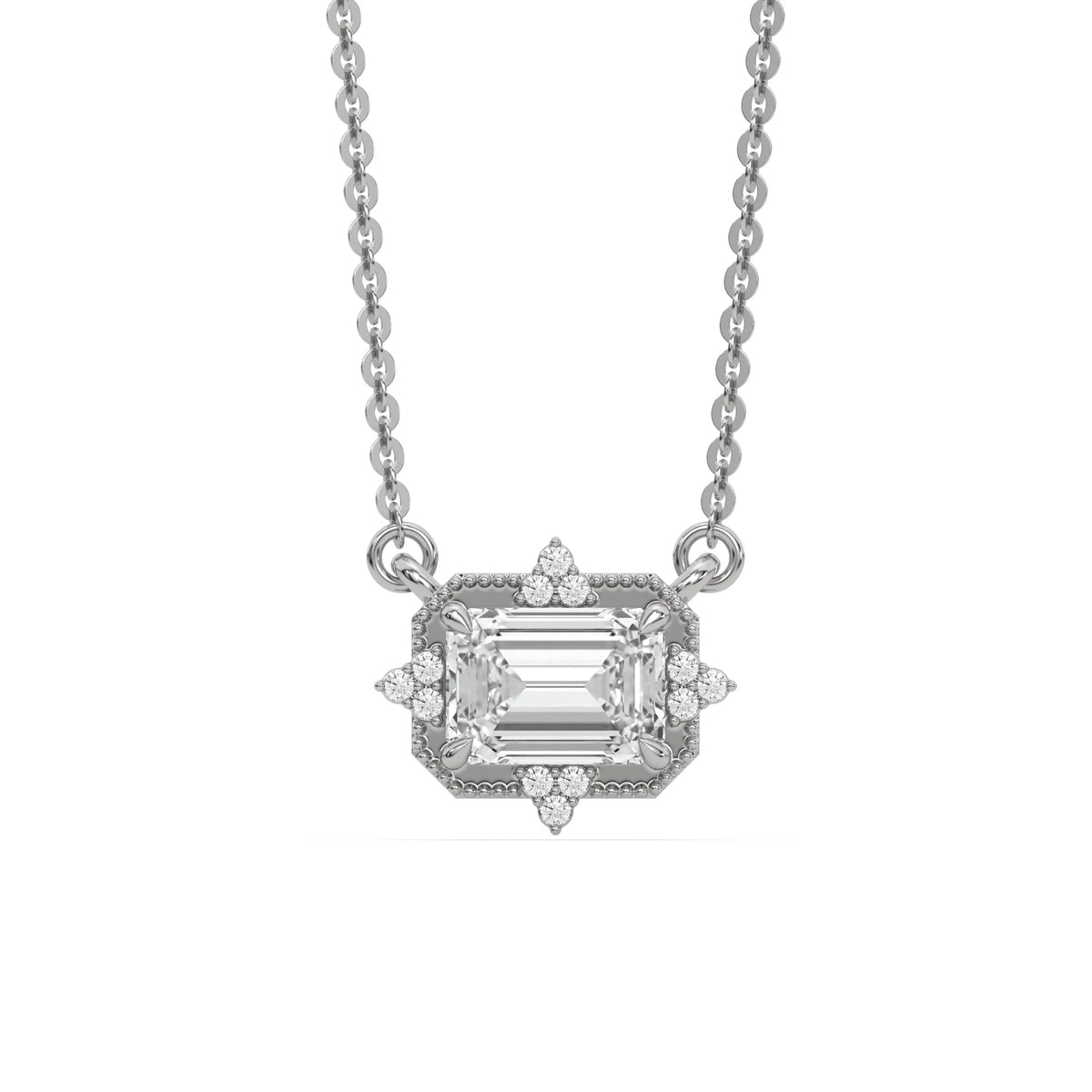 18K White Gold Emerald and Round Diamond Spark Necklace