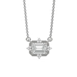 18K White Gold Emerald and Round Diamond Spark Necklace