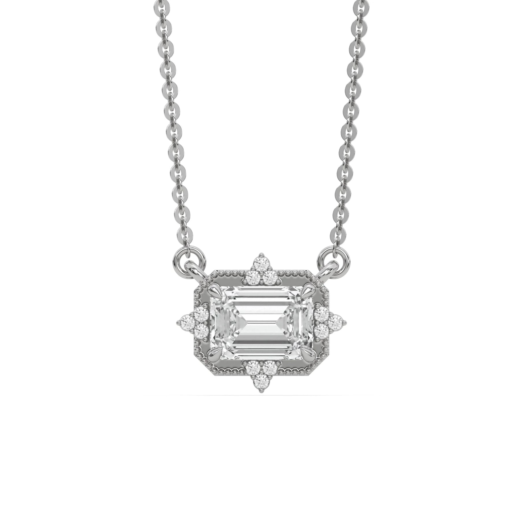 18K White Gold Emerald and Round Diamond Spark Necklace