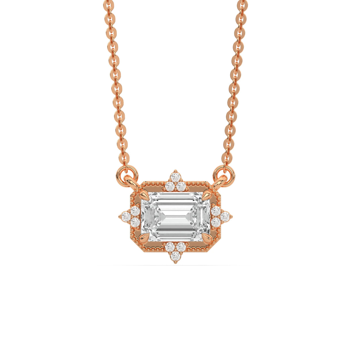18K Rose Gold Emerald and Round Diamond Spark Pendant