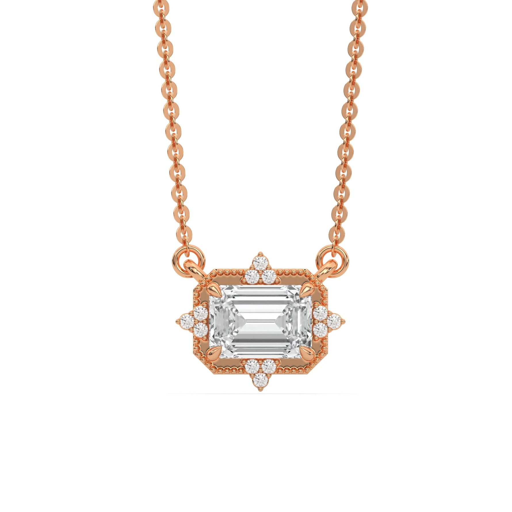 18K Rose Gold Emerald and Round Diamond Spark Pendant