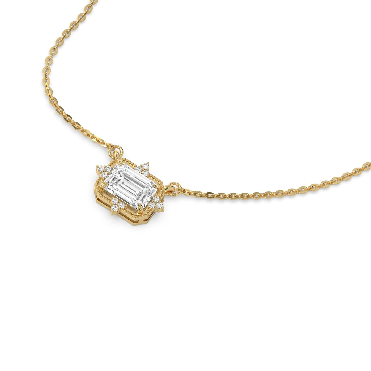 18K Yellow Gold Emerald and Round Diamond Spark Pendant