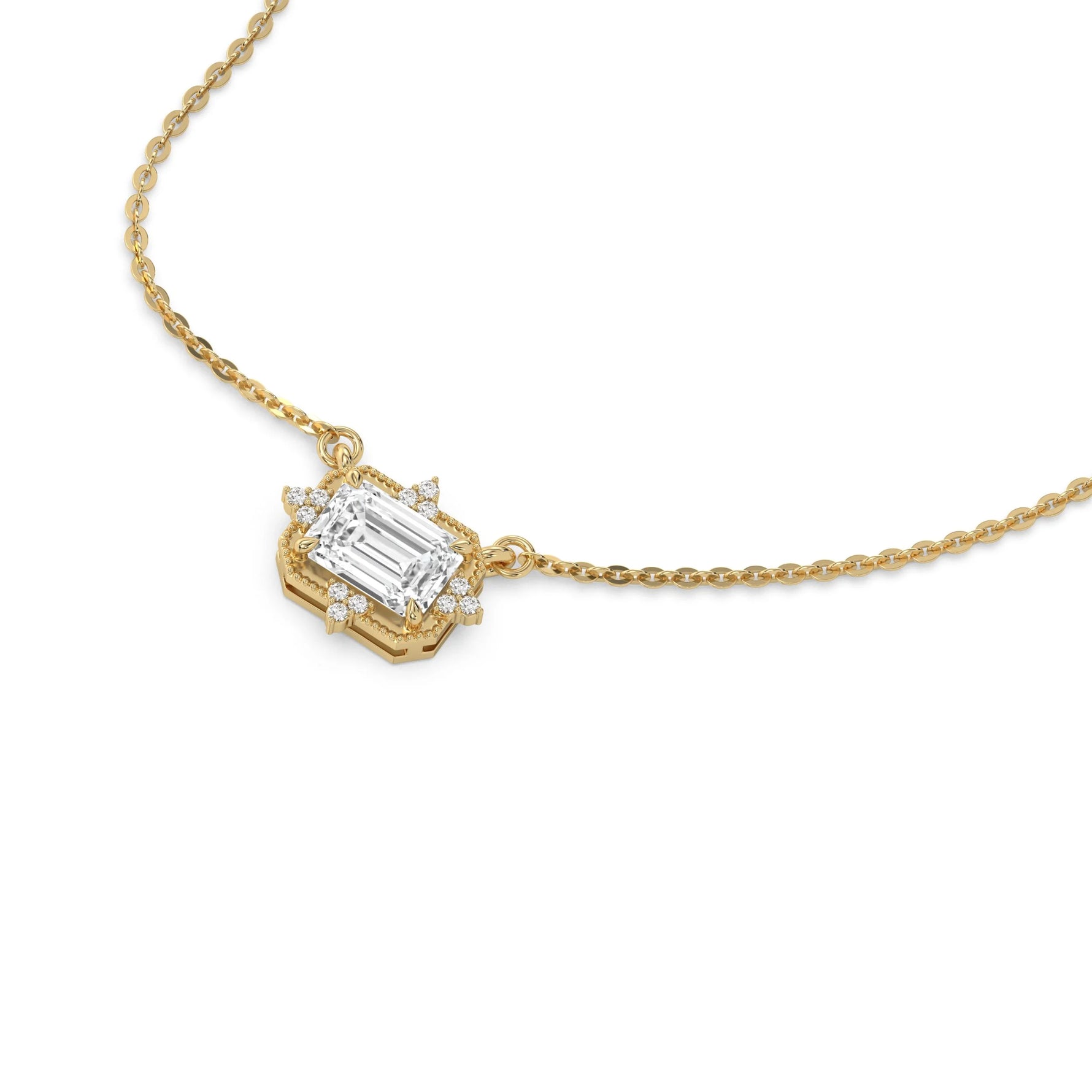18K Yellow Gold Emerald and Round Diamond Spark Pendant