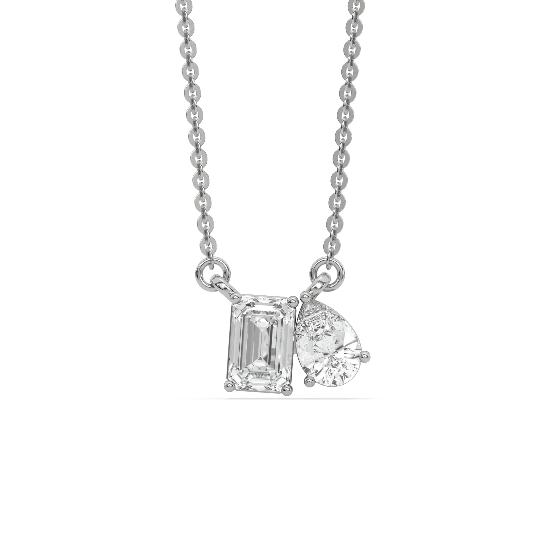 18K White Gold Emerald and Pear Diamond Pendant