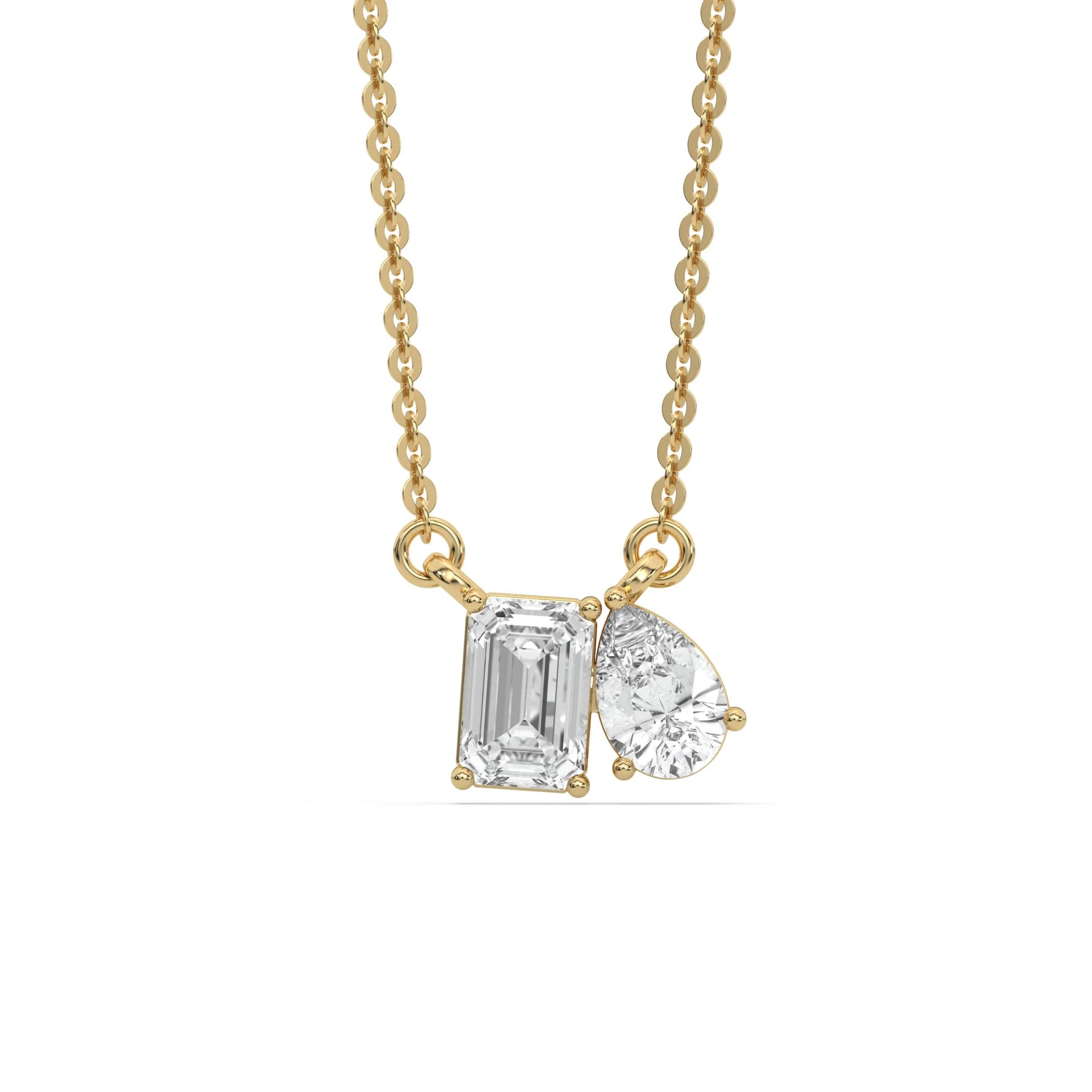 18K Yellow Gold Emerald and Pear Diamond Pendant