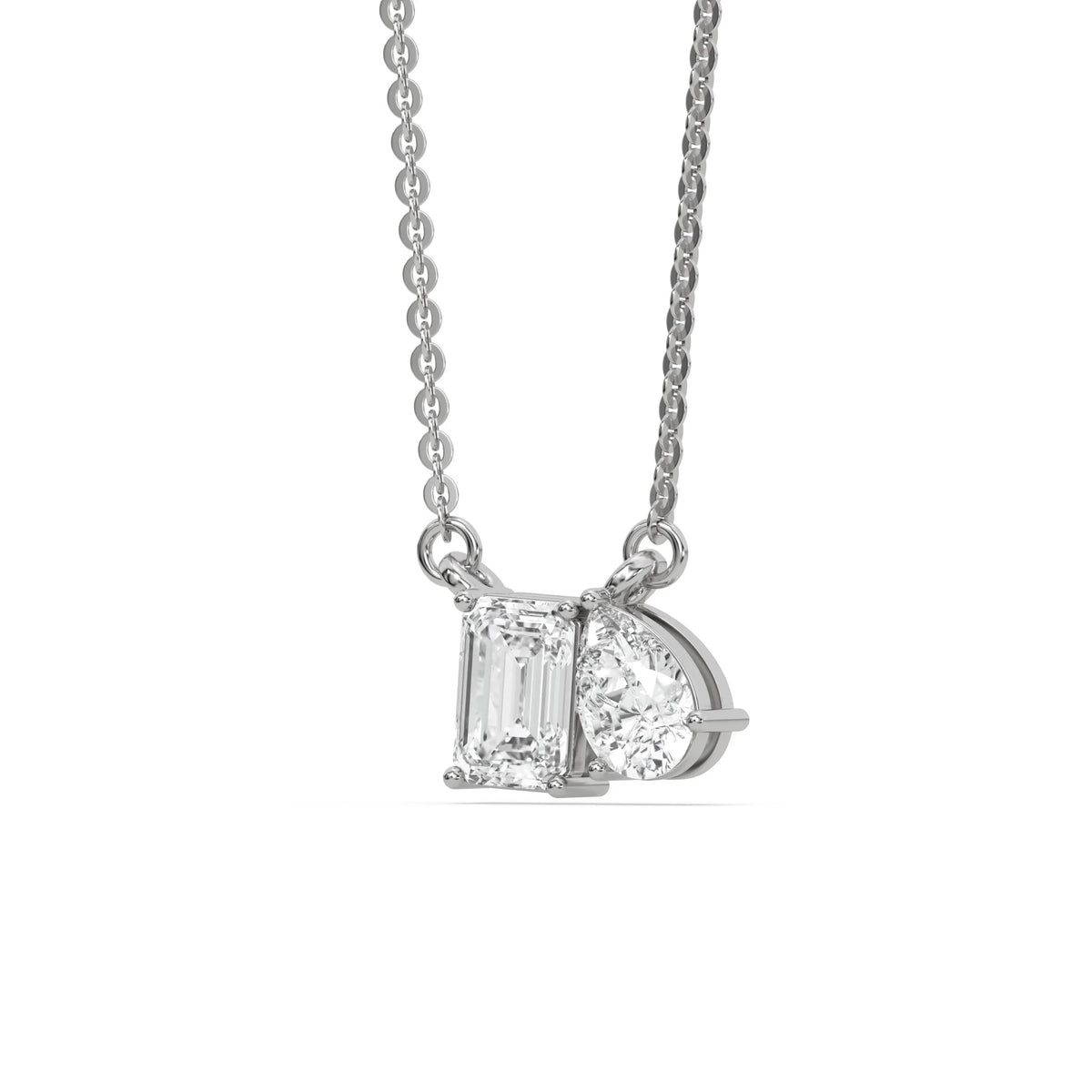 14K White Gold Emerald and Pear Diamond Pendant