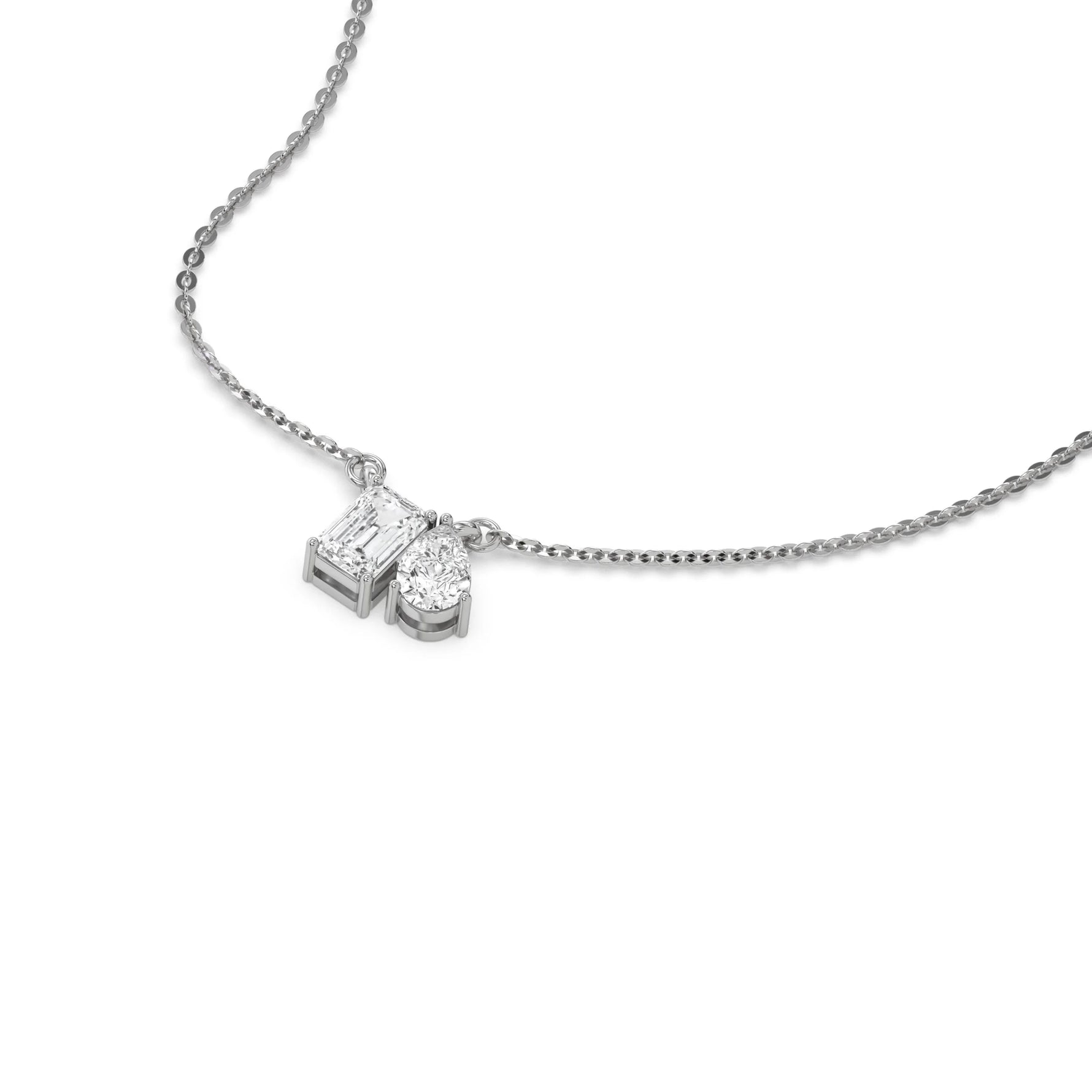 14K White Gold Emerald and Pear Diamond Pendant