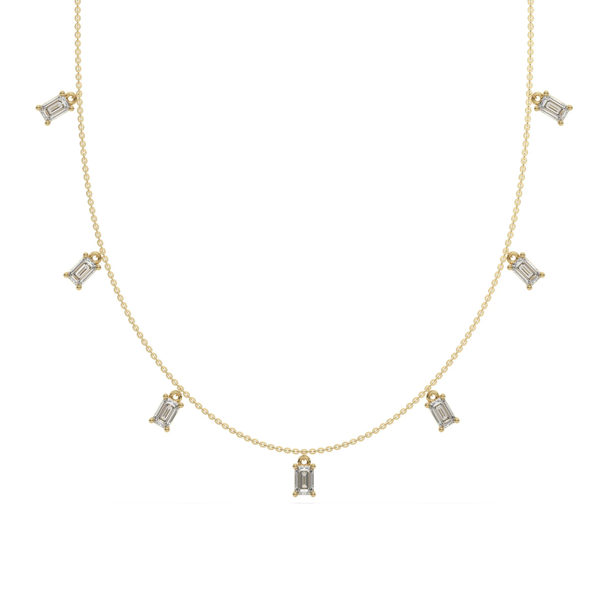 14K Yellow Gold Emerald Cut Diamond Dangling Necklace