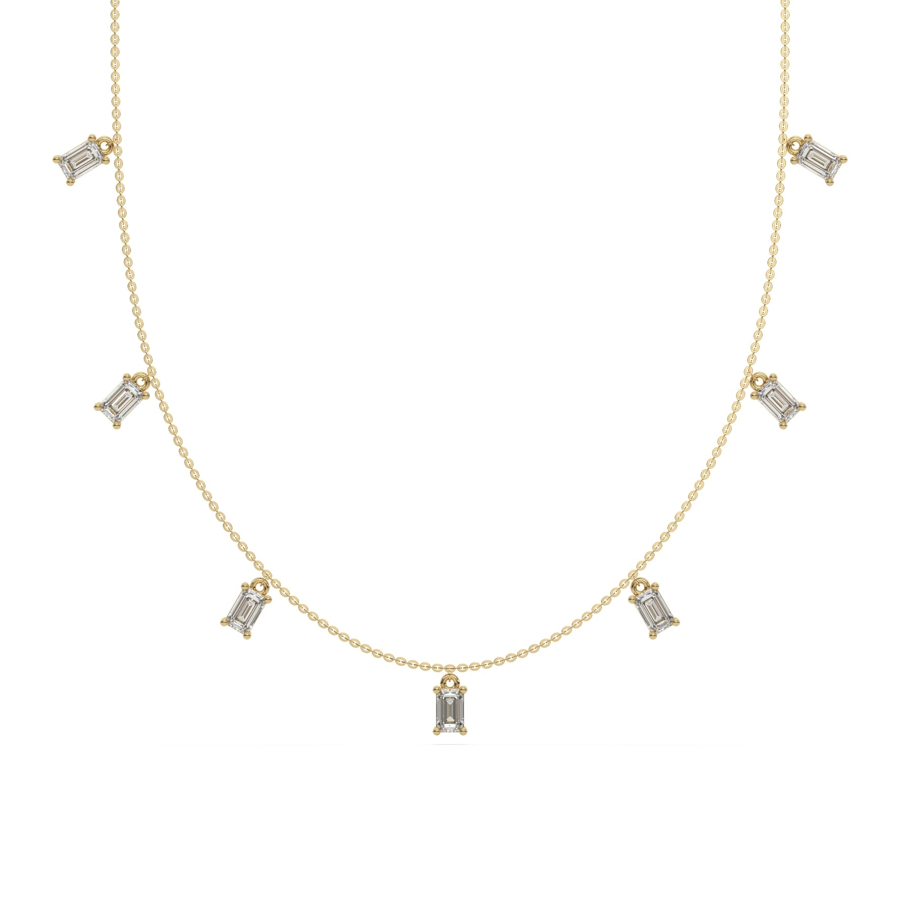 14K Yellow Gold Emerald Cut Diamond Dangling Necklace