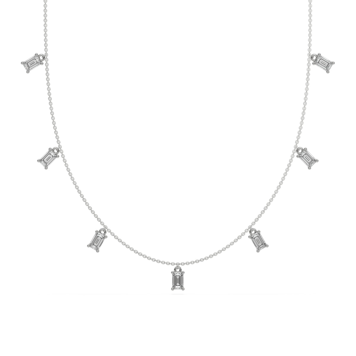 14K White Gold Emerald Cut Diamond Dangling Necklace