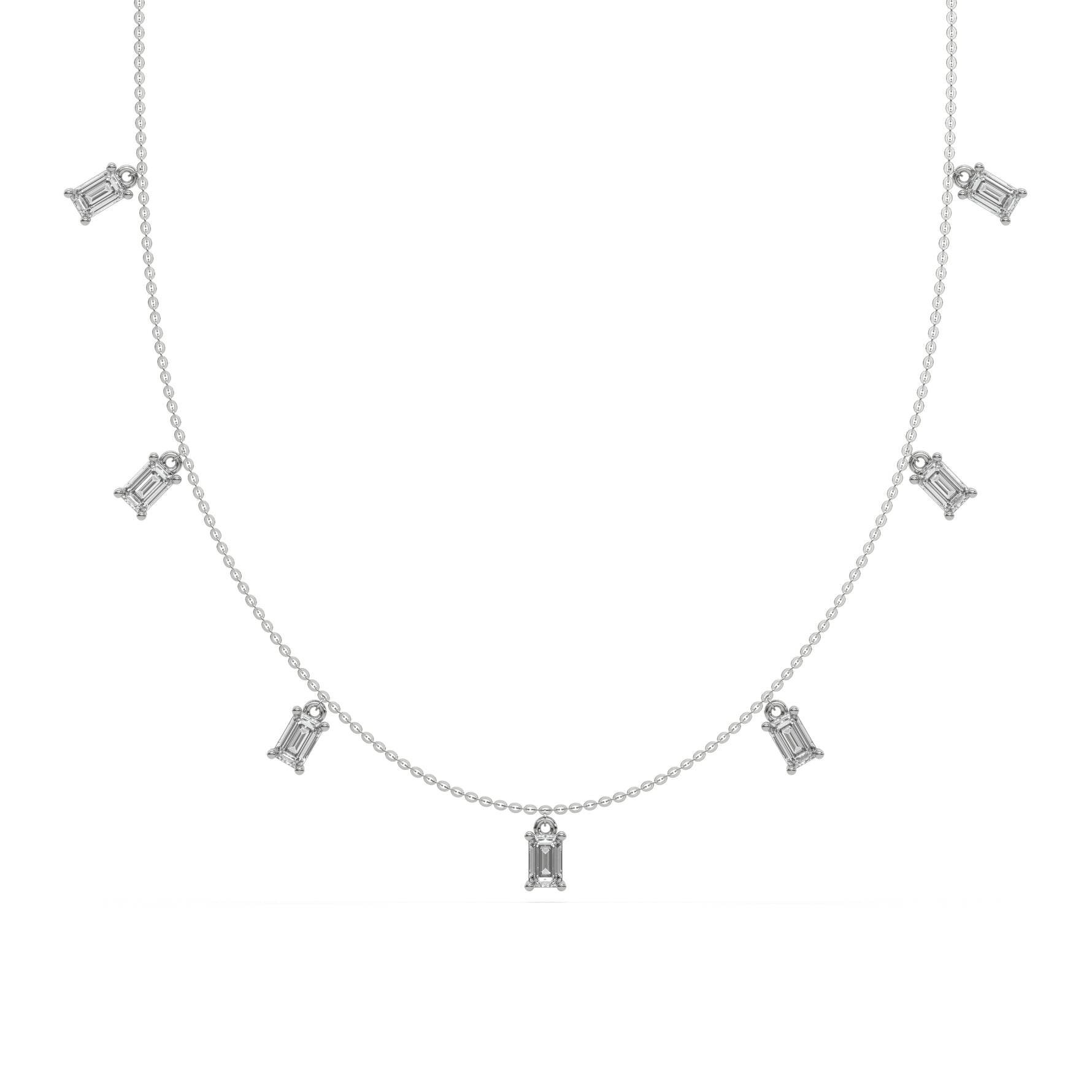 14K White Gold Emerald Cut Diamond Dangling Necklace