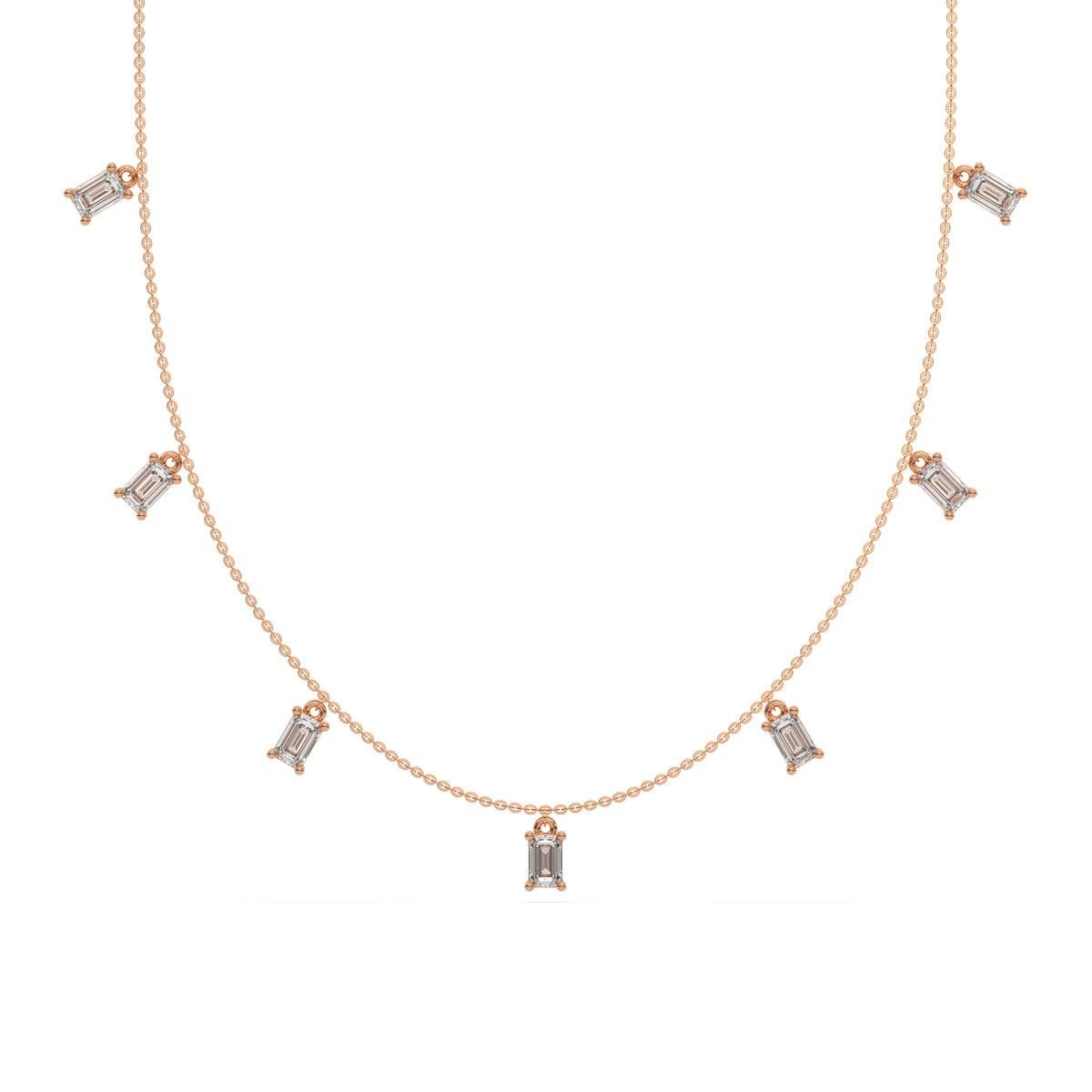18K Rose Gold Emerald Cut Diamond Dangling Necklace