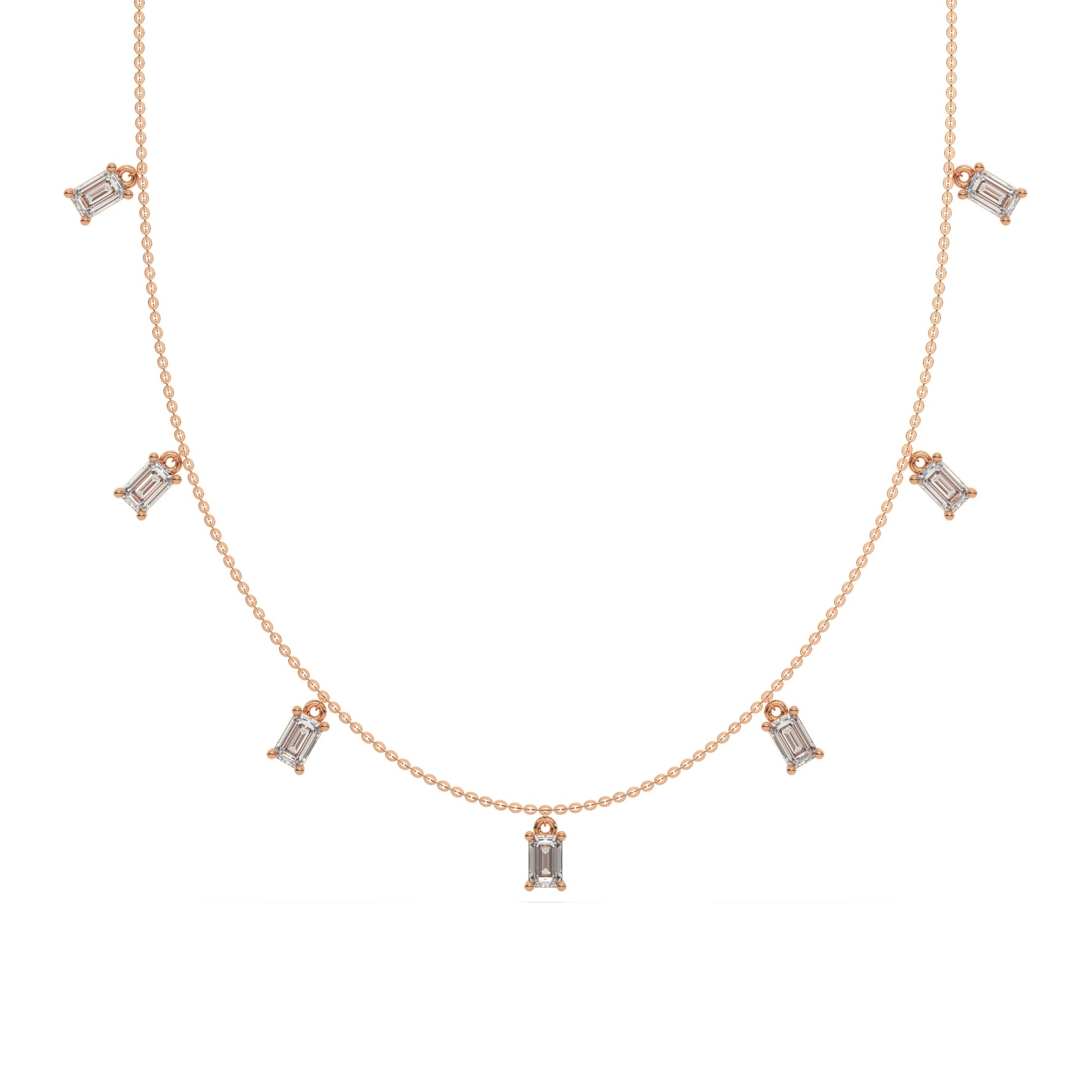 18K Rose Gold Emerald Cut Diamond Dangling Necklace