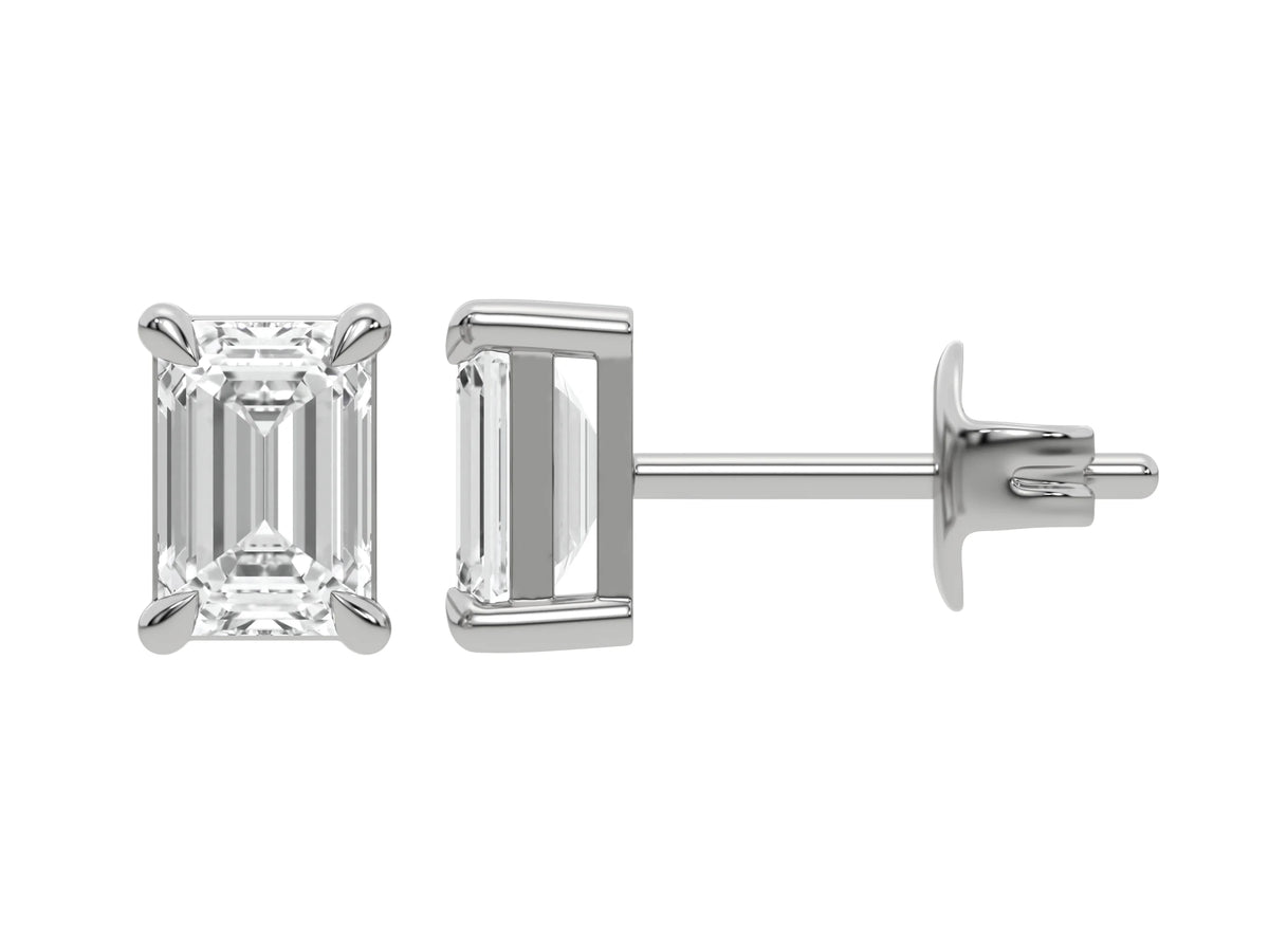 18k white gold natural Emerald cut Diamond Earrings set in a four prong setting