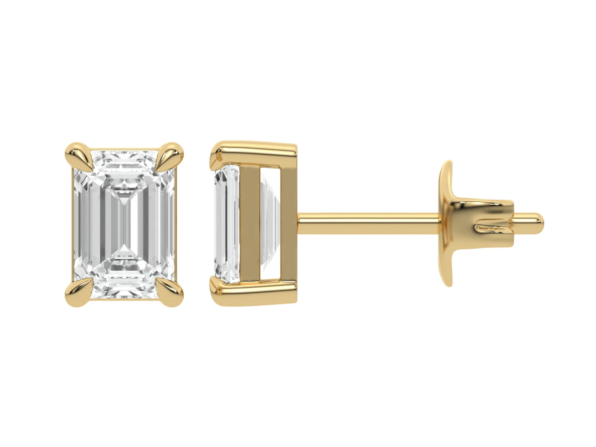 14k yellow gold natural Emerald cut Diamond Earrings set in a four prong setting