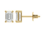 14k yellow gold natural Emerald cut Diamond Earrings set in a four prong setting