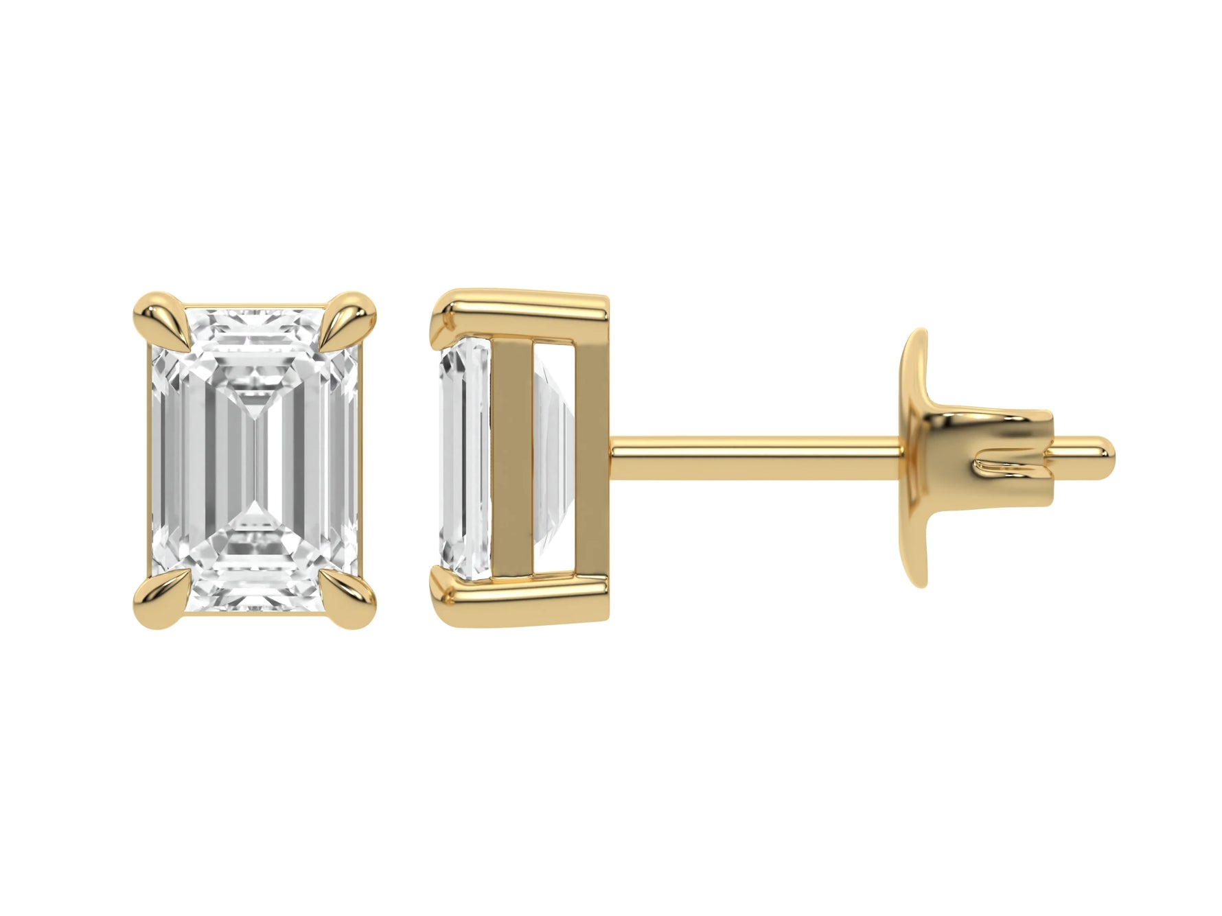 14k yellow gold natural Emerald cut Diamond Earrings set in a four prong setting