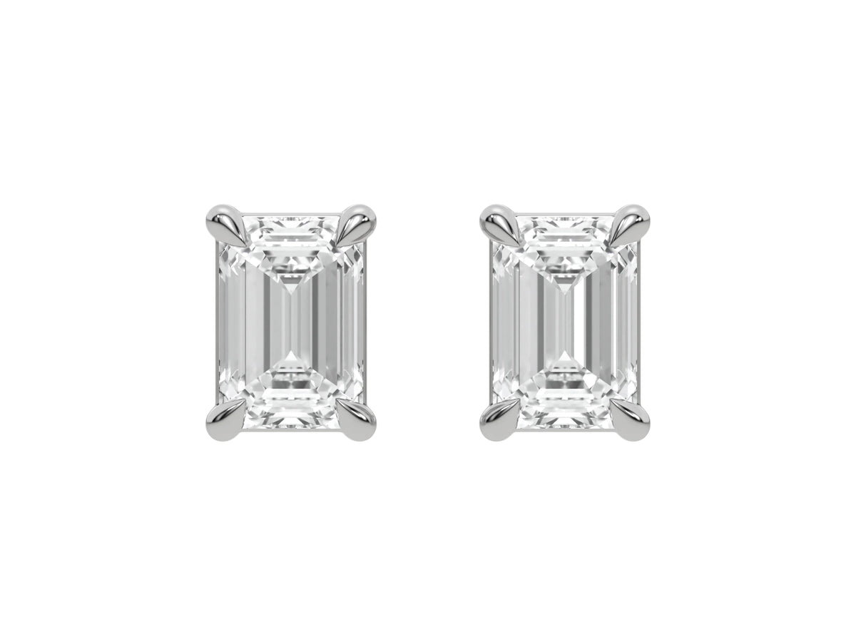 18k white gold Emerald cut Diamond Earrings set in a four prong setting