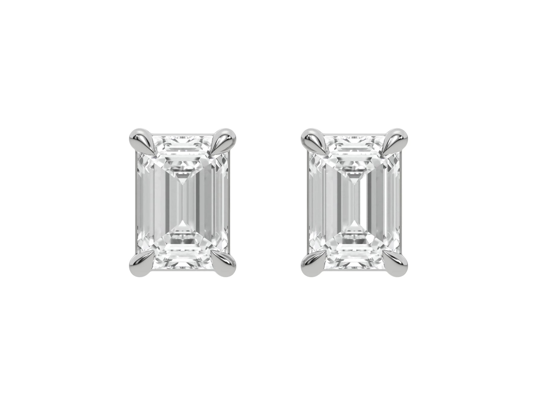 18k white gold Emerald cut Diamond Earrings set in a four prong setting