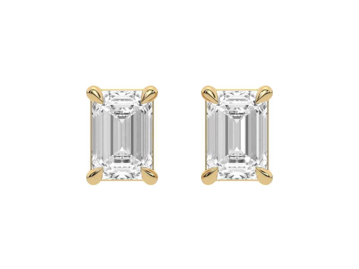 18k Yellow gold Emerald cut Diamond Earrings set in a four prong setting