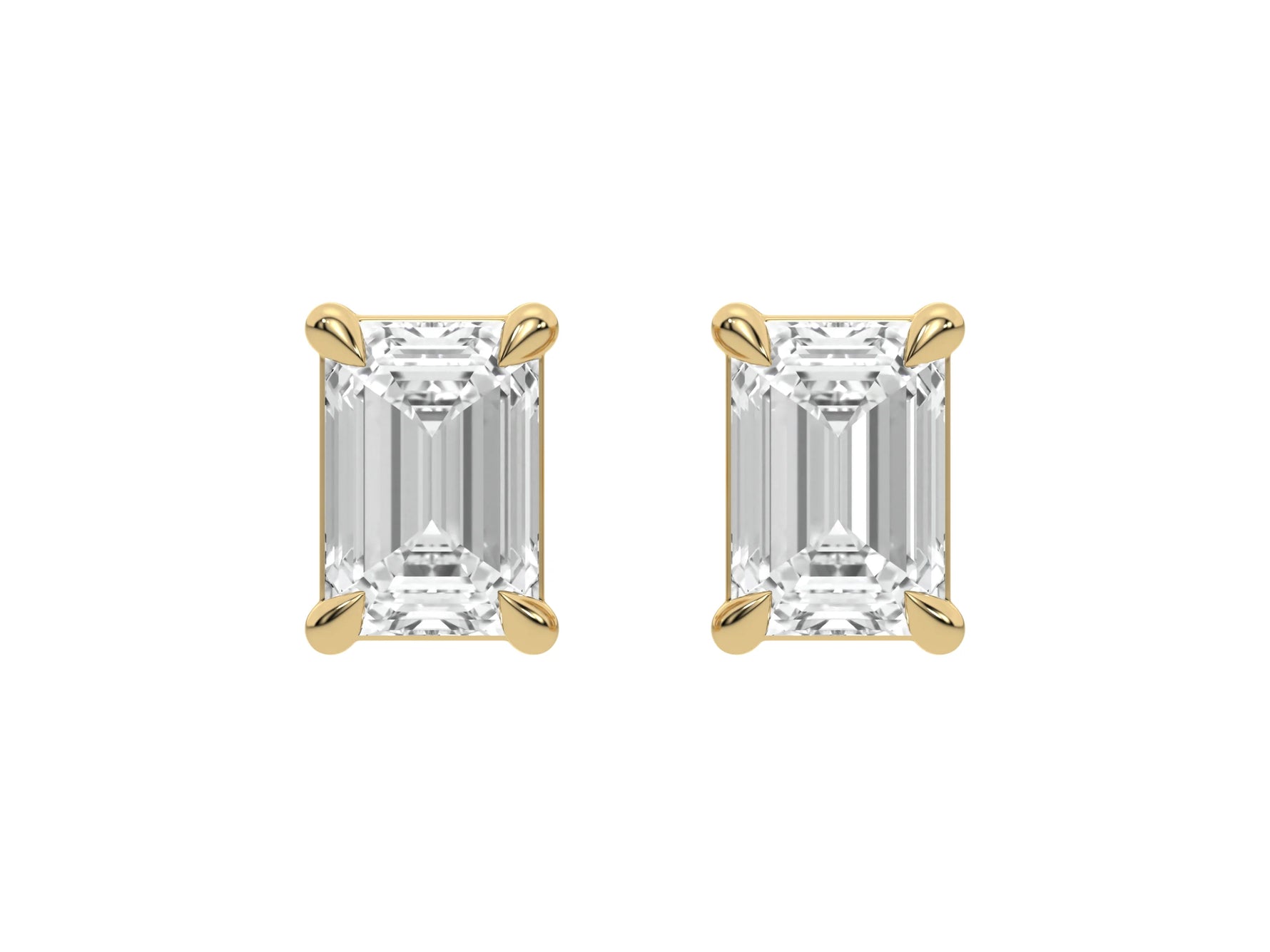 18k Yellow gold Emerald cut Diamond Earrings set in a four prong setting
