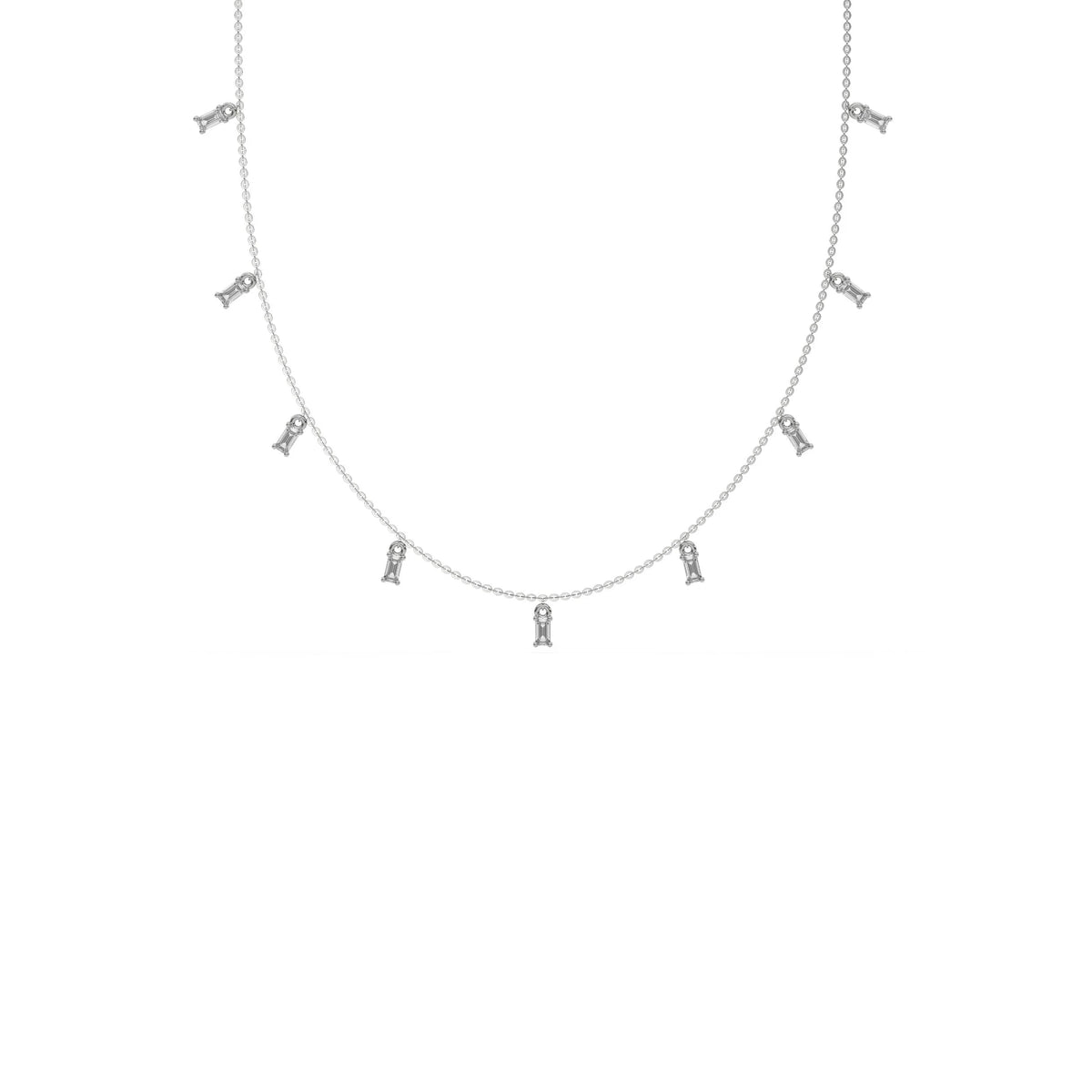 0.90 CT Emerald Cut Nine Natural Diamond Dangle Necklace